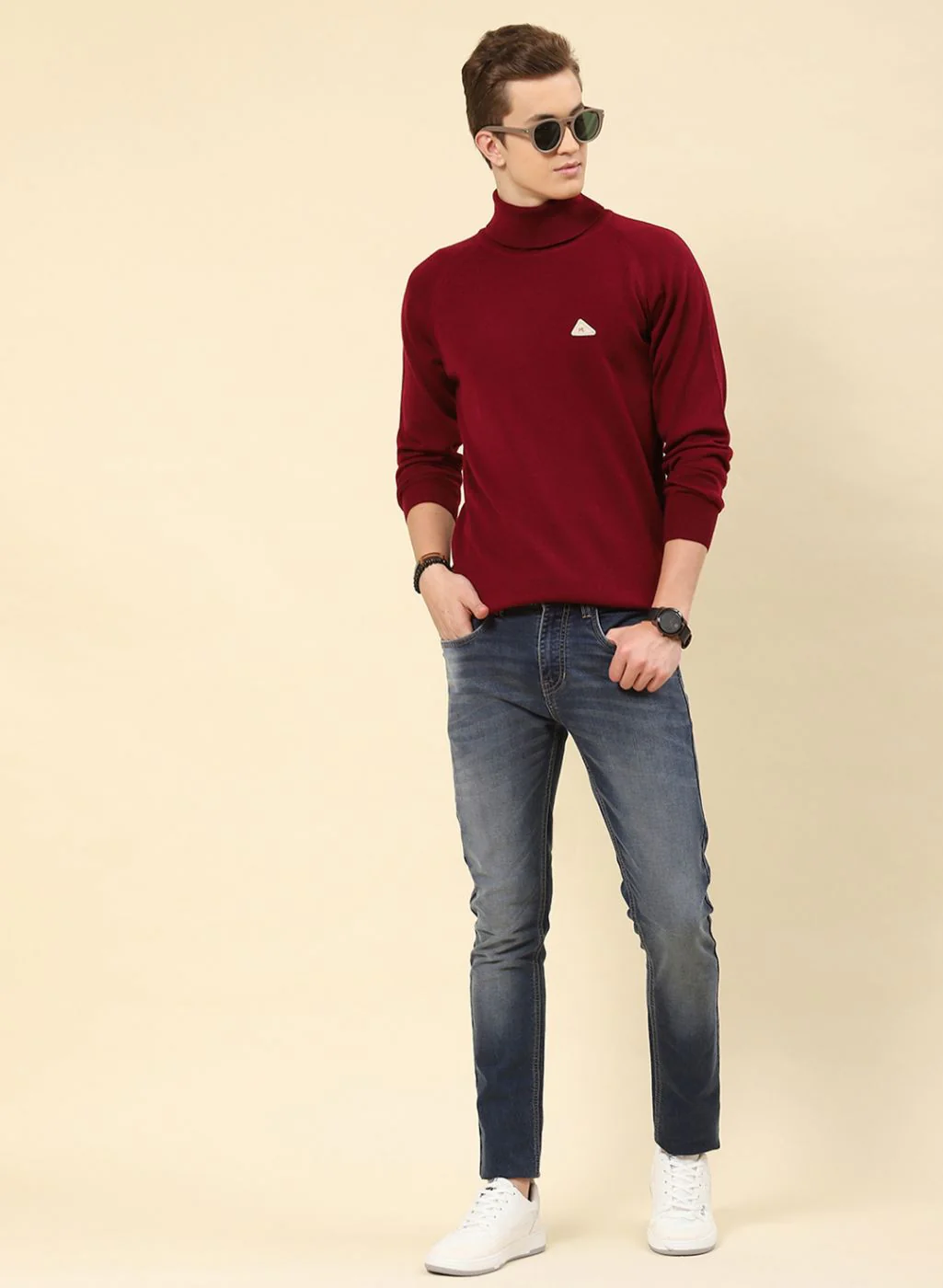 Men Red Solid Blend wool Pullover - Image 2
