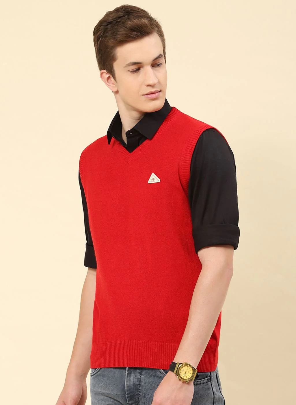 Men Red Solid Blend wool Sweater - Image 3