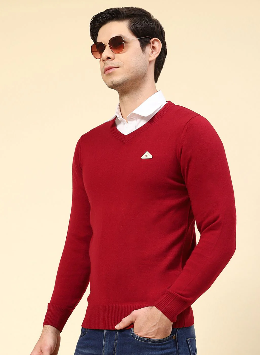 Men Red Solid Wool blend Pullover - Image 3