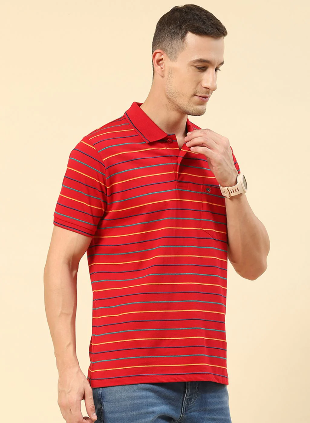 Men Red Stripe T-Shirt - Image 3