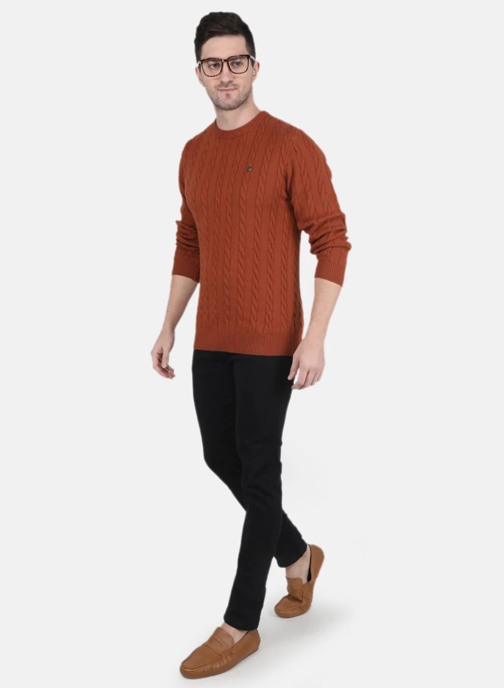 Men Rust Orange Self Design Pullover - Image 4