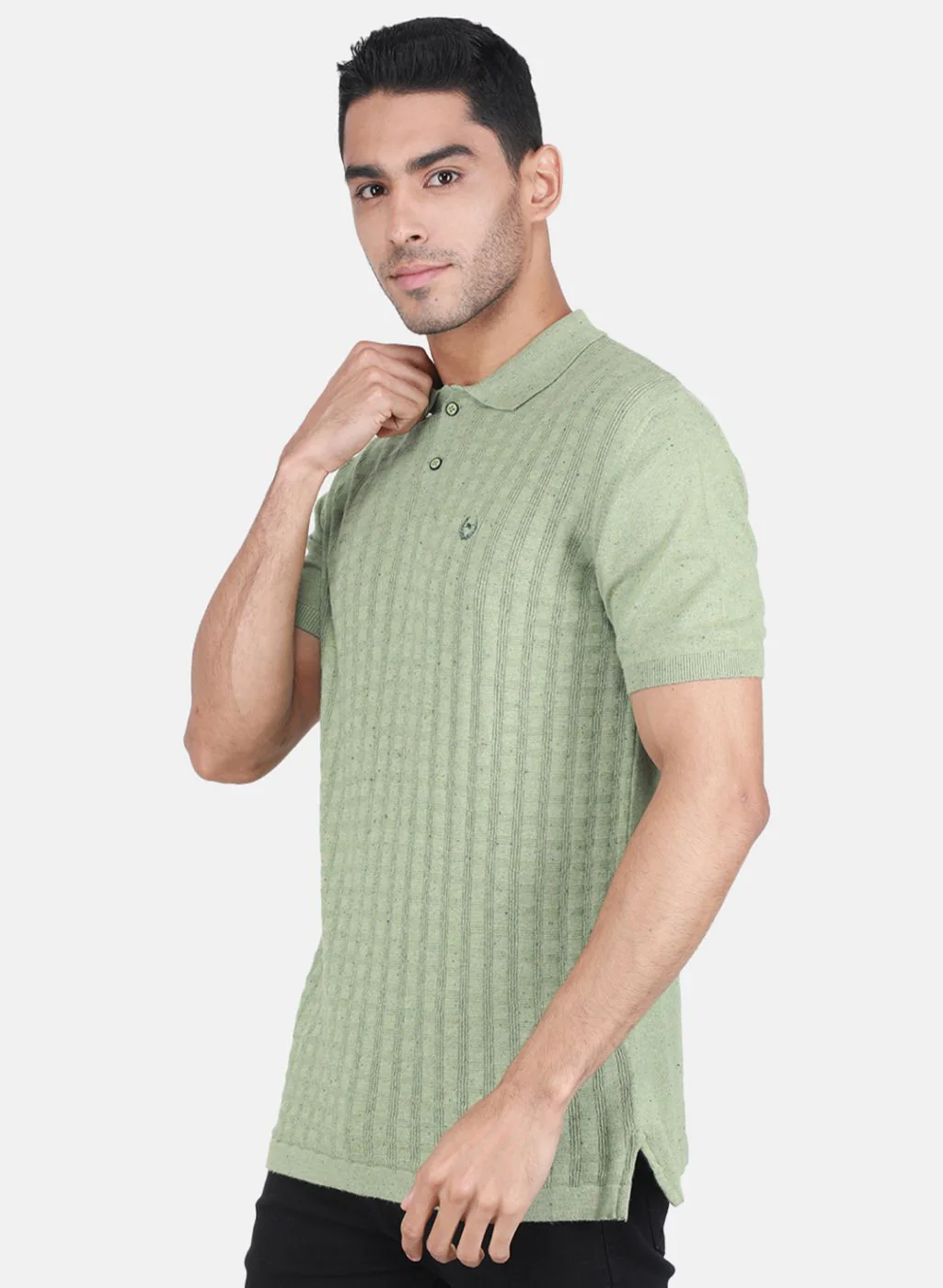 Men Sea Green Solid T-Shirt - Image 2
