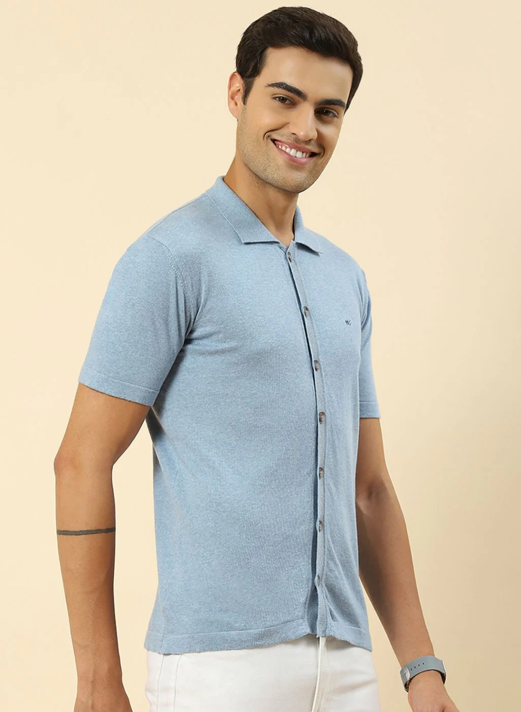Men Sky Blue Plain T-Shirt - Image 4