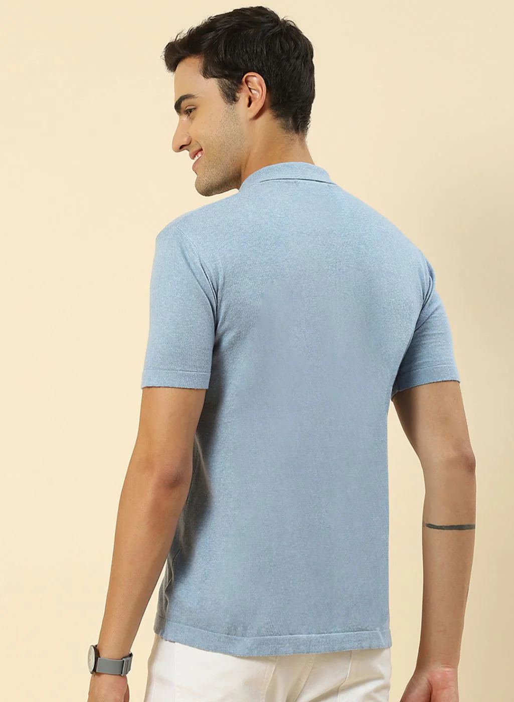 Men Sky Blue Plain T-Shirt - Image 5