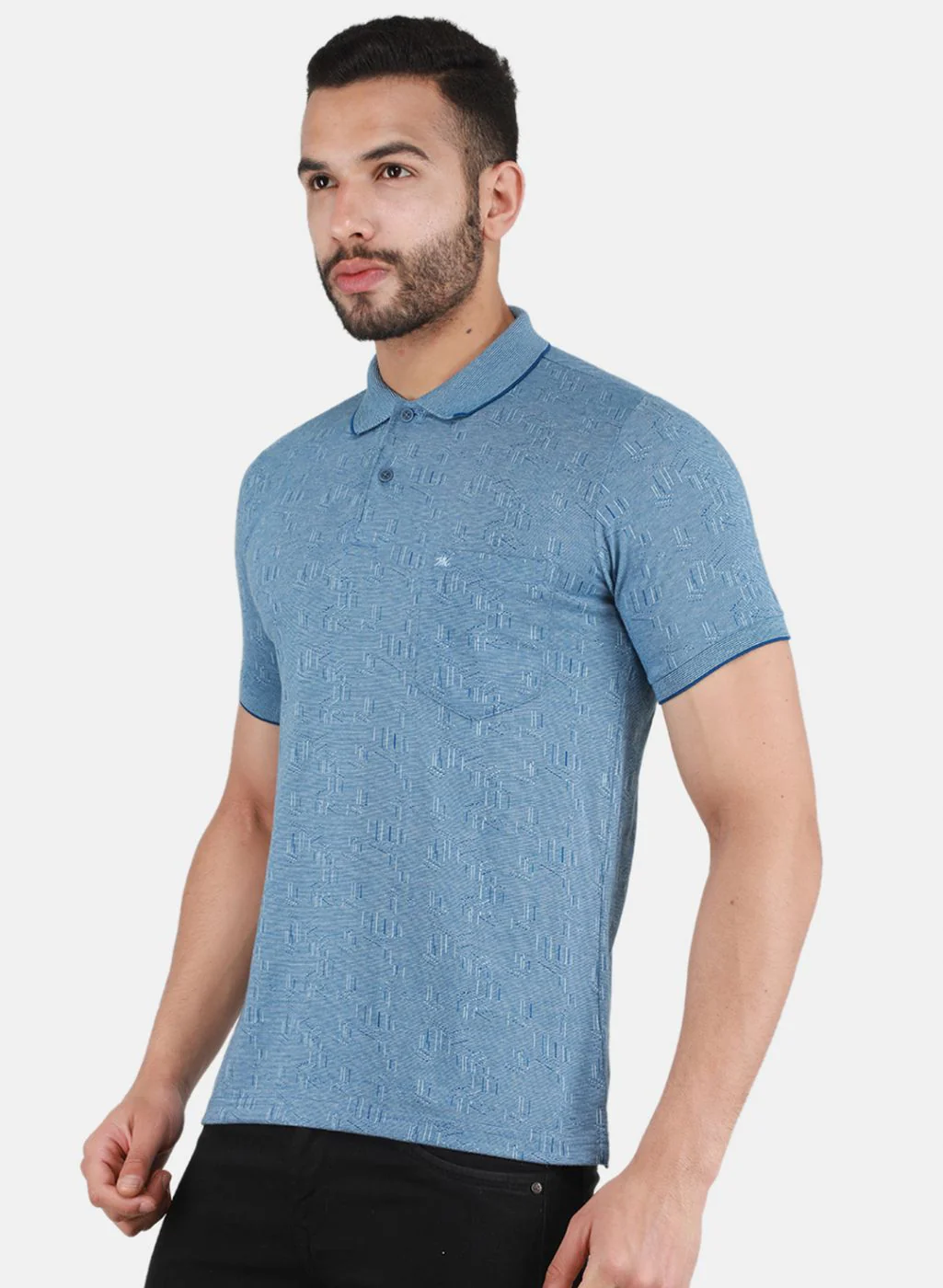 Men Sky Blue Printed T-Shirt - Image 2