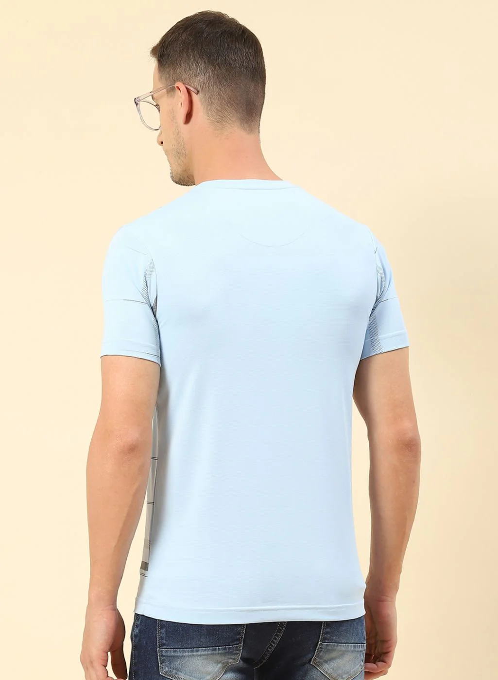 Men Sky Blue Printed T-Shirt - Image 5