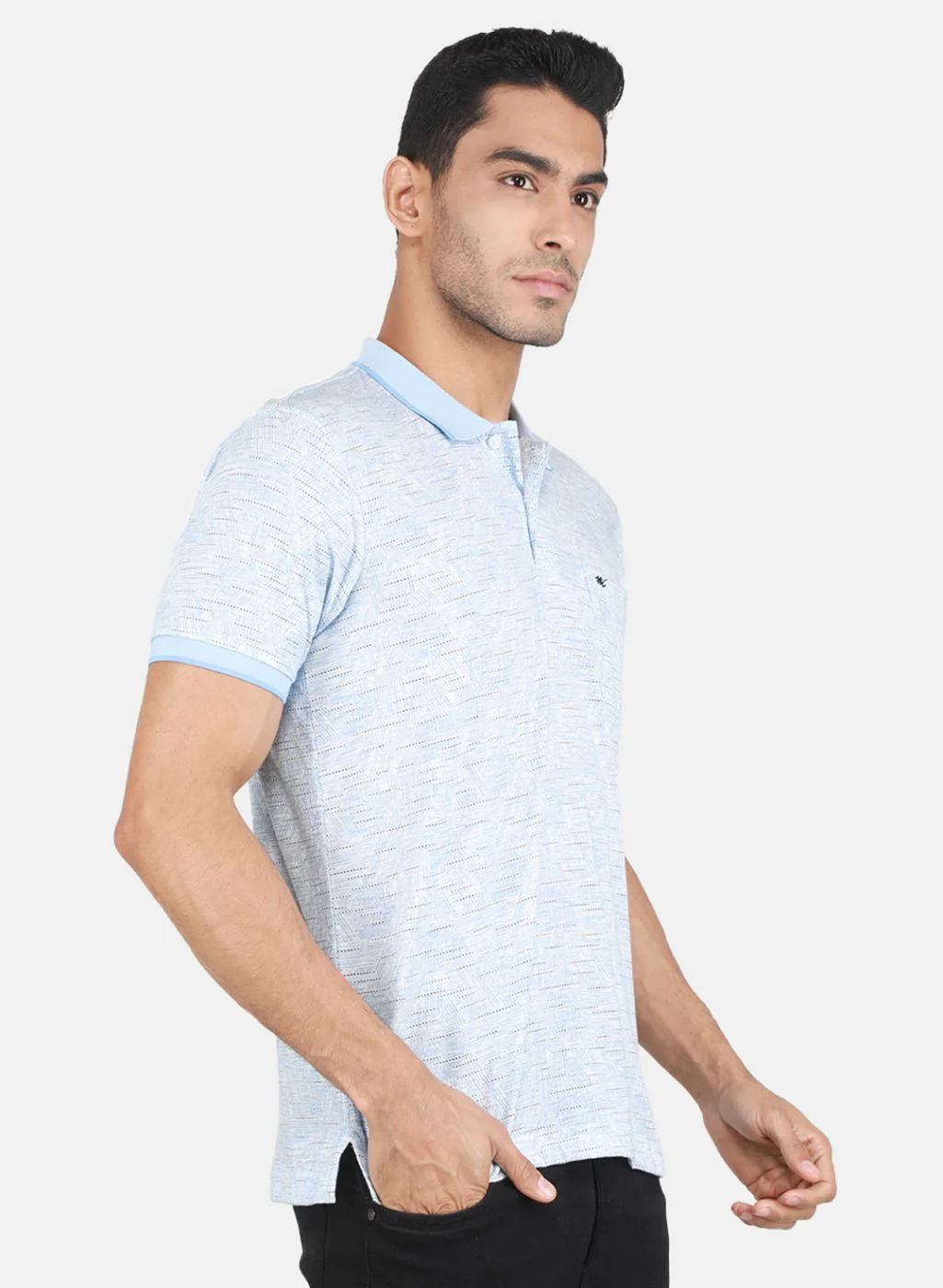 Men Sky Blue Printed T-Shirt - Image 6