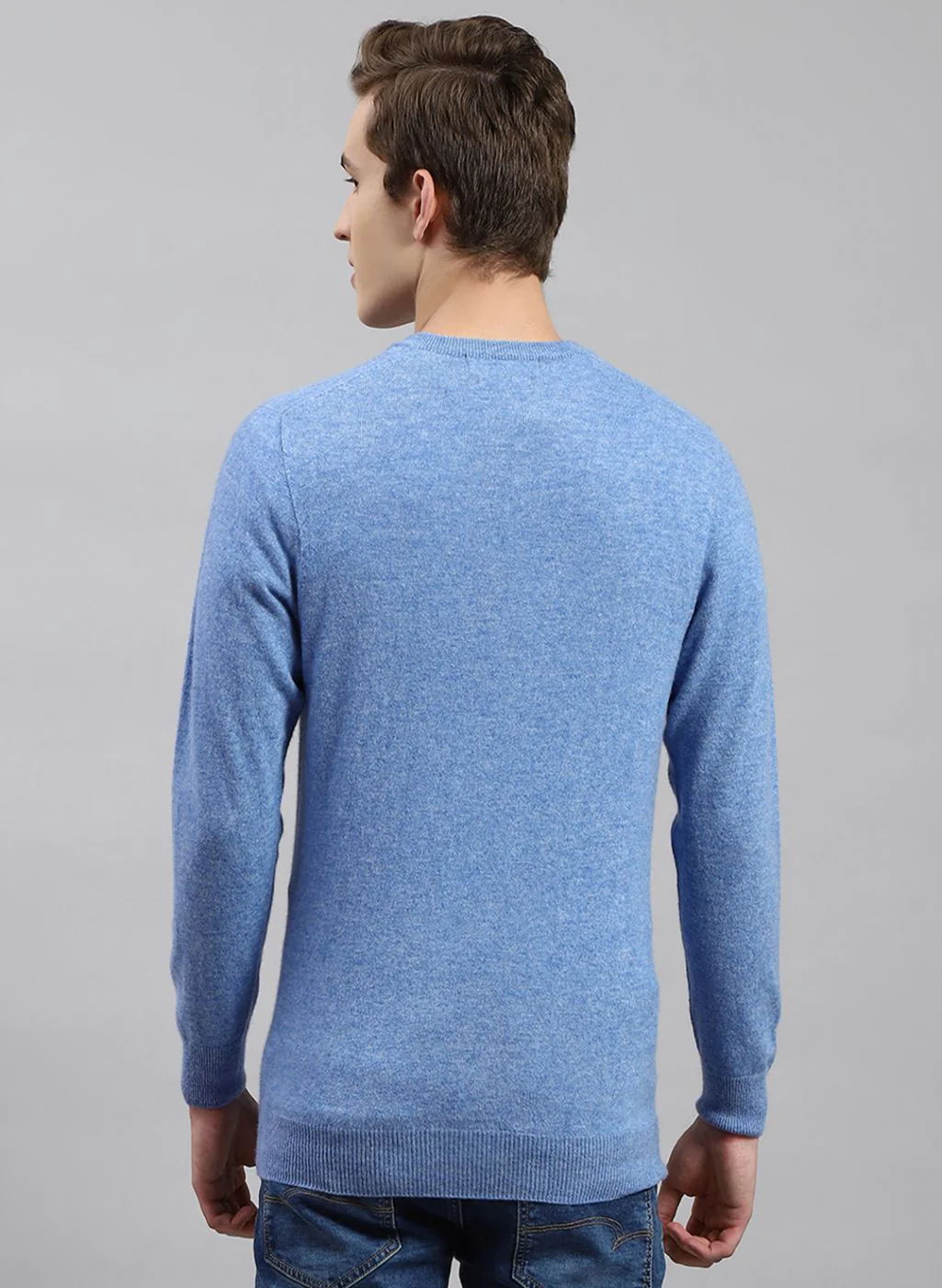Men Sky Blue Solid Lamb wool Pullover - Image 5