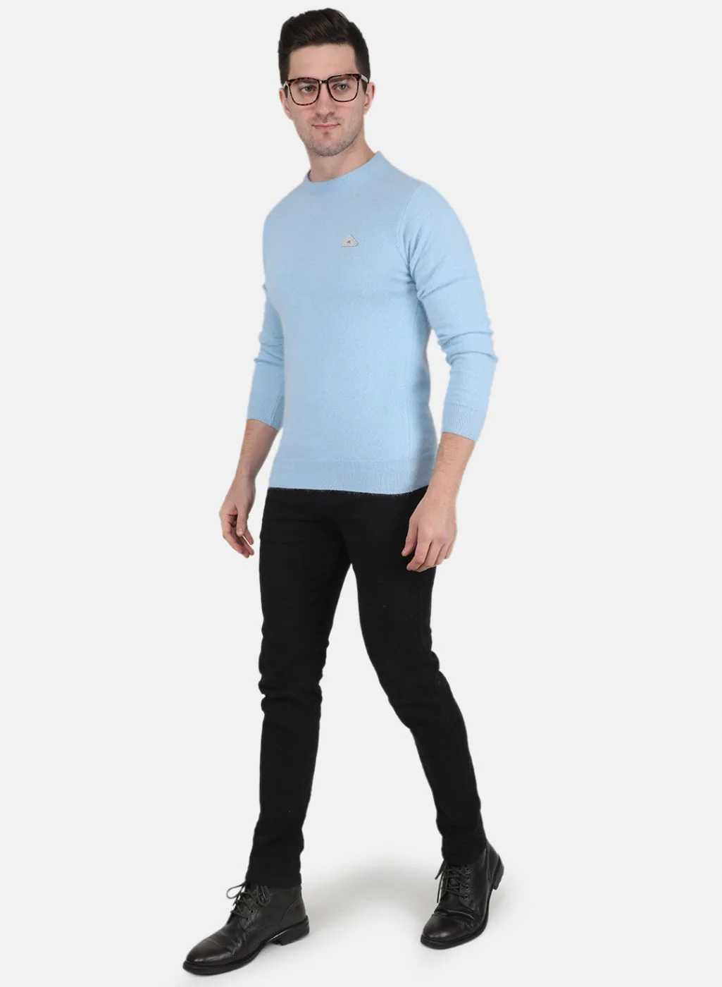 Men Sky Blue Solid Pullover - Image 4