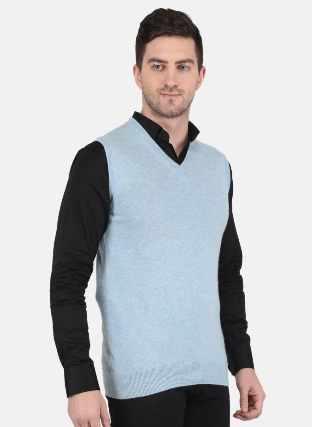 Men Sky Blue Solid Sweater - Image 6