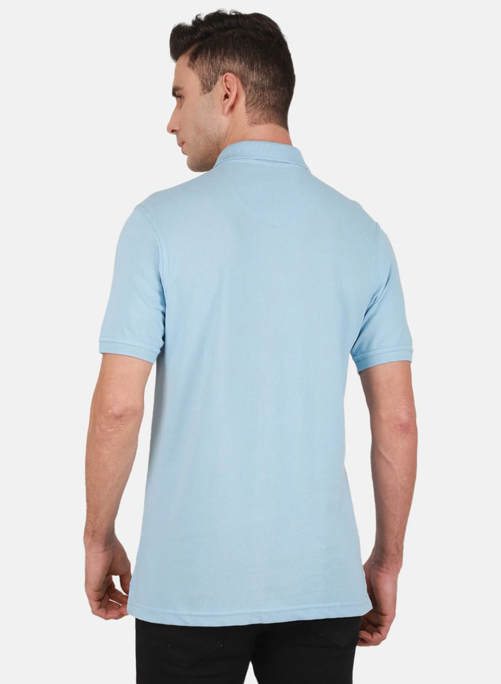 Men Sky Blue Solid T-Shirt - Image 3