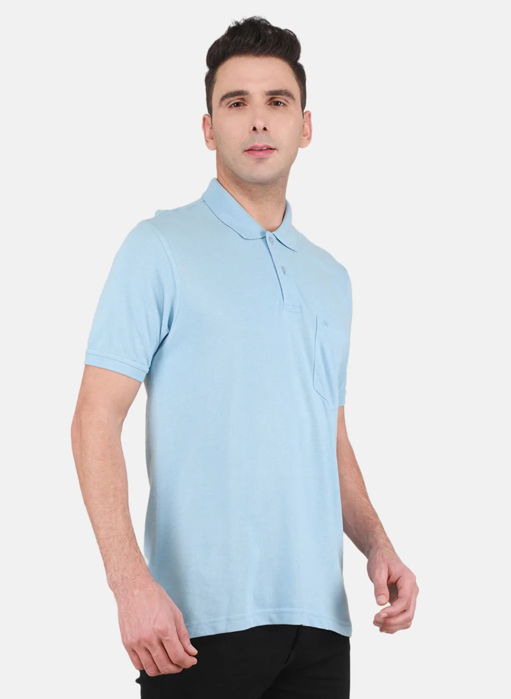 Men Sky Blue Solid T-Shirt - Image 6