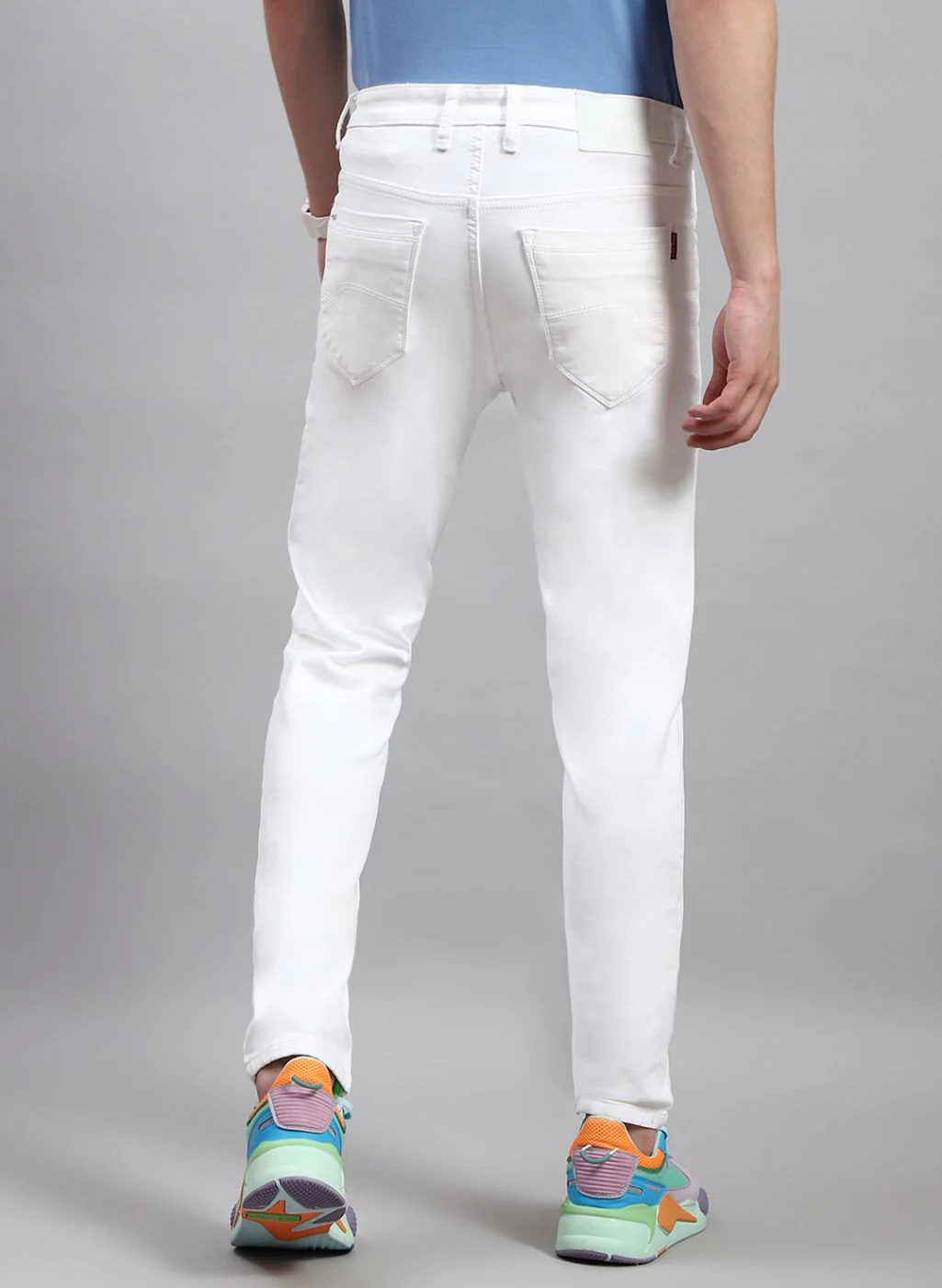 Men White NArrow Fit Denim - Image 5
