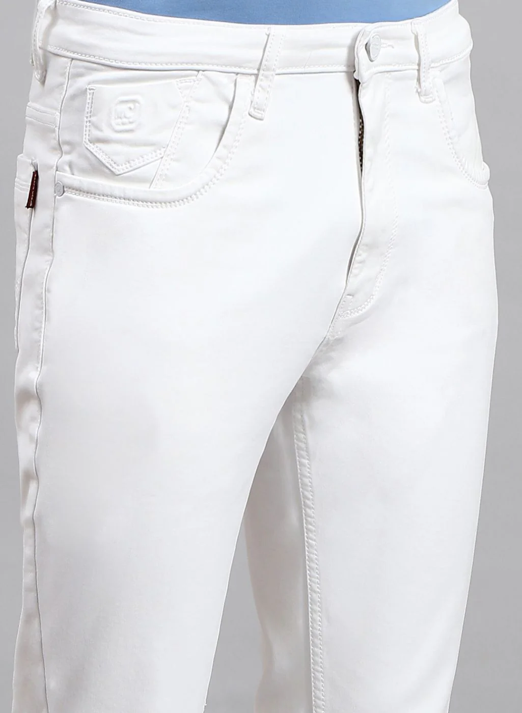 Men White NArrow Fit Denim - Image 6