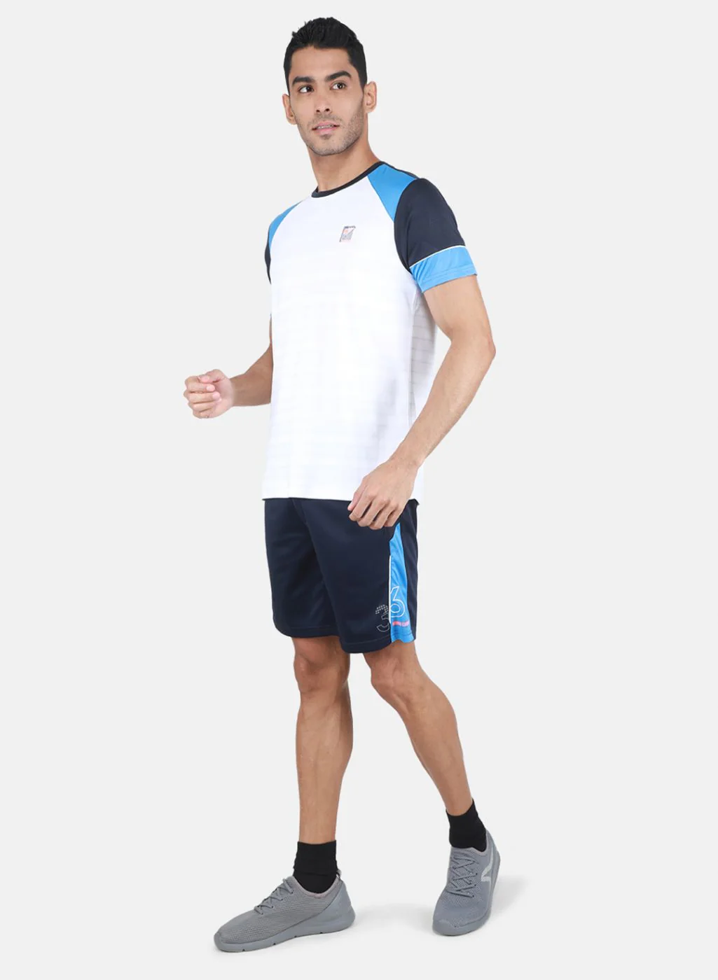 Men White & NAvy Blue Solid Bermuda Set - Image 2