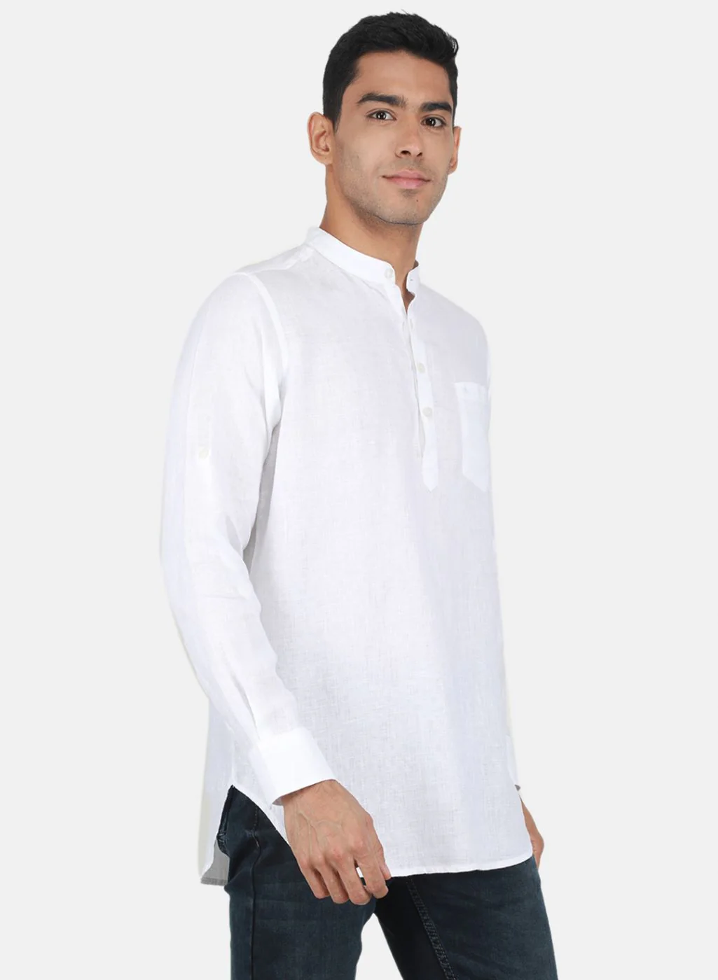 Men White Printed Linen Shirt - Image 6