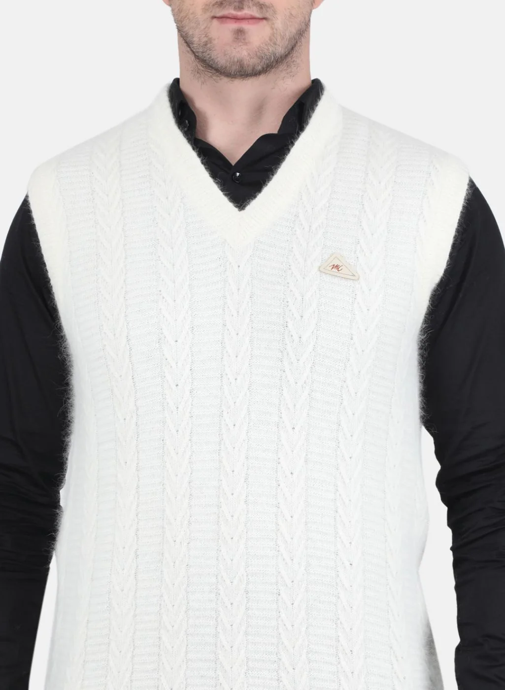 Men White Self Design Sweater - Image 5