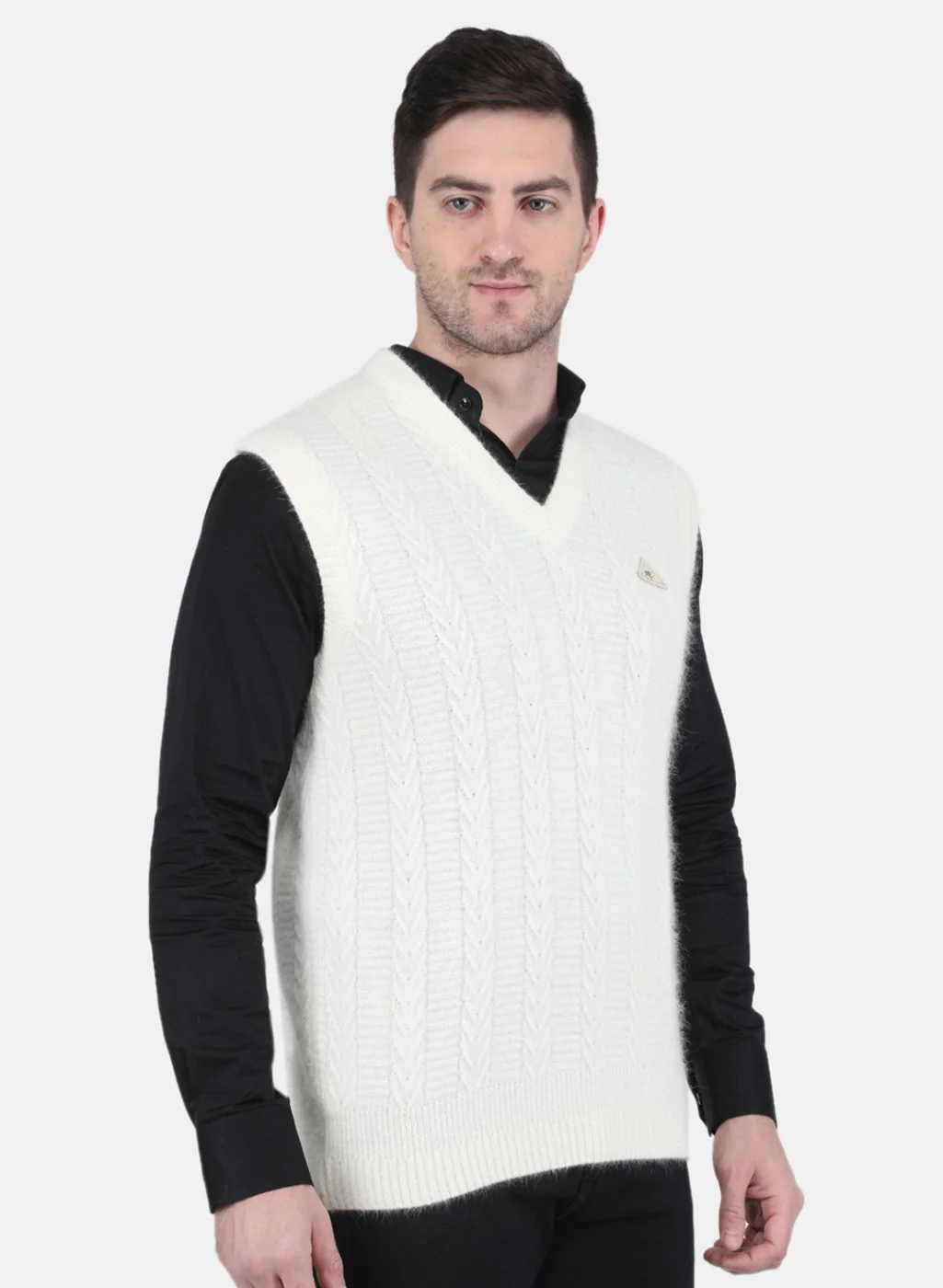 Men White Self Design Sweater - Image 6