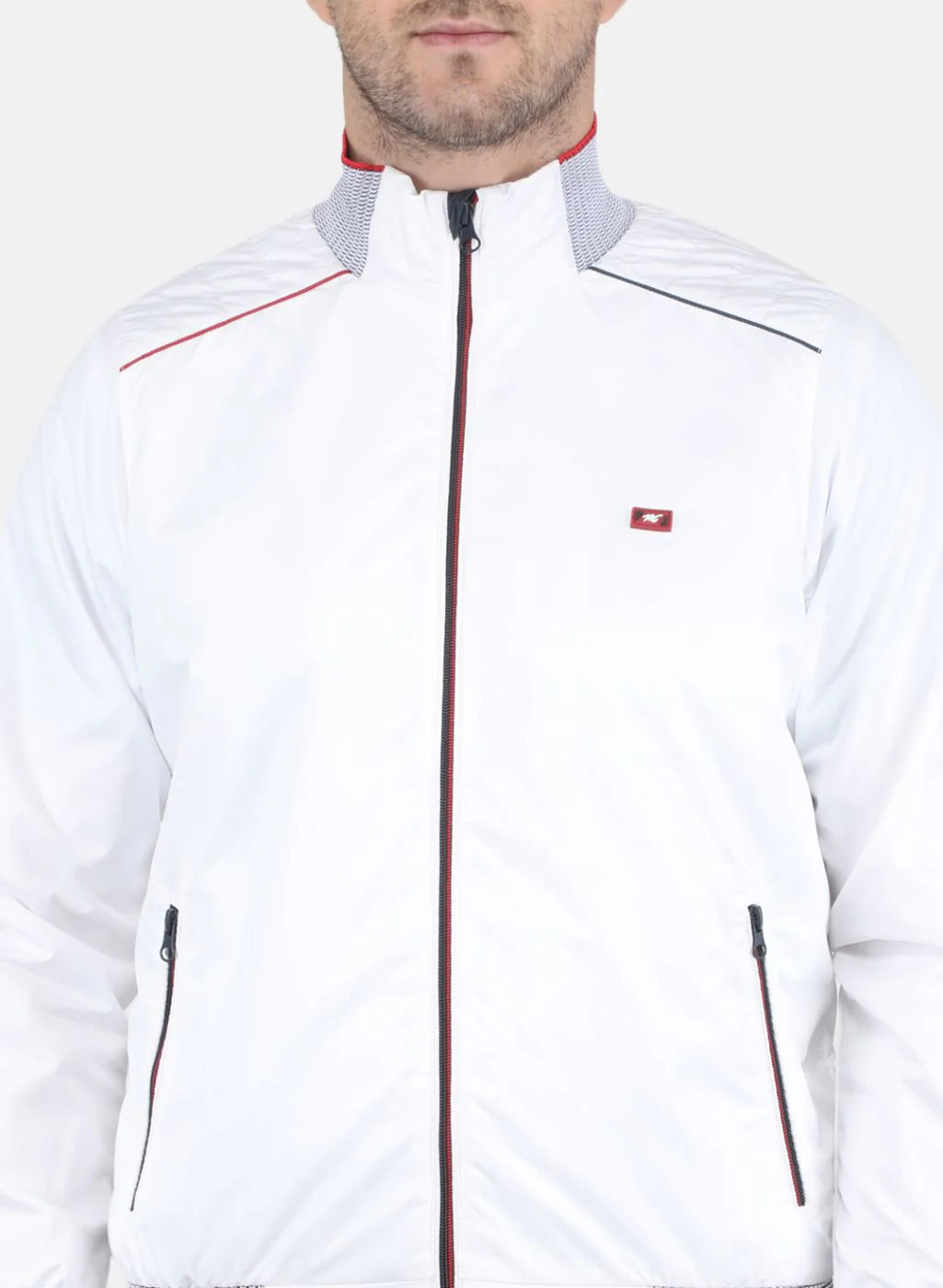 Men White Solid Jacket - Image 5