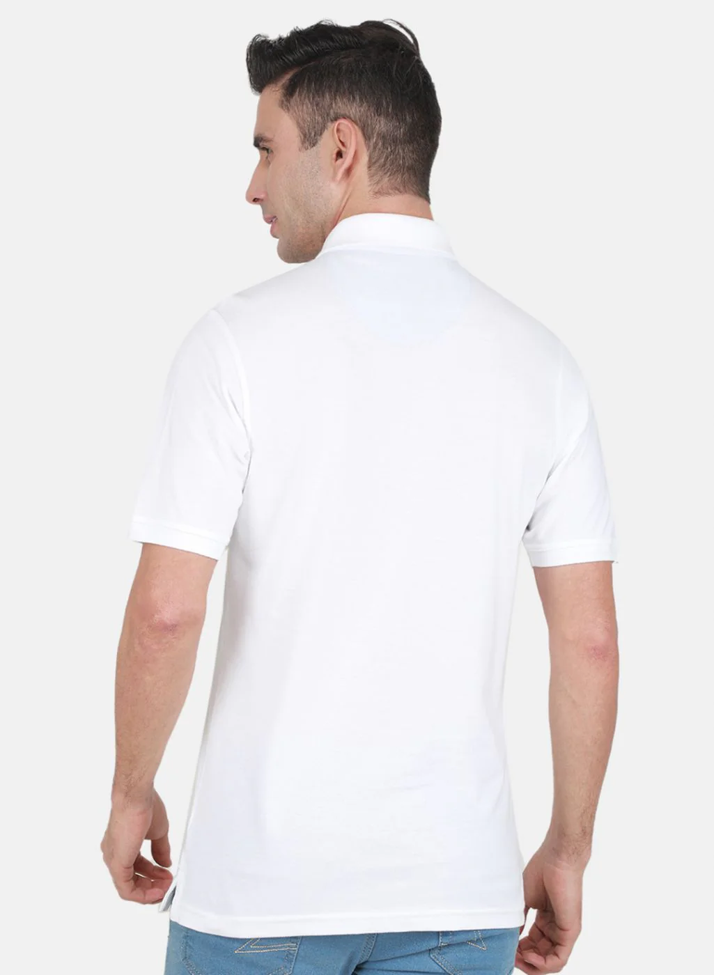 Men White Solid T-Shirt - Image 3