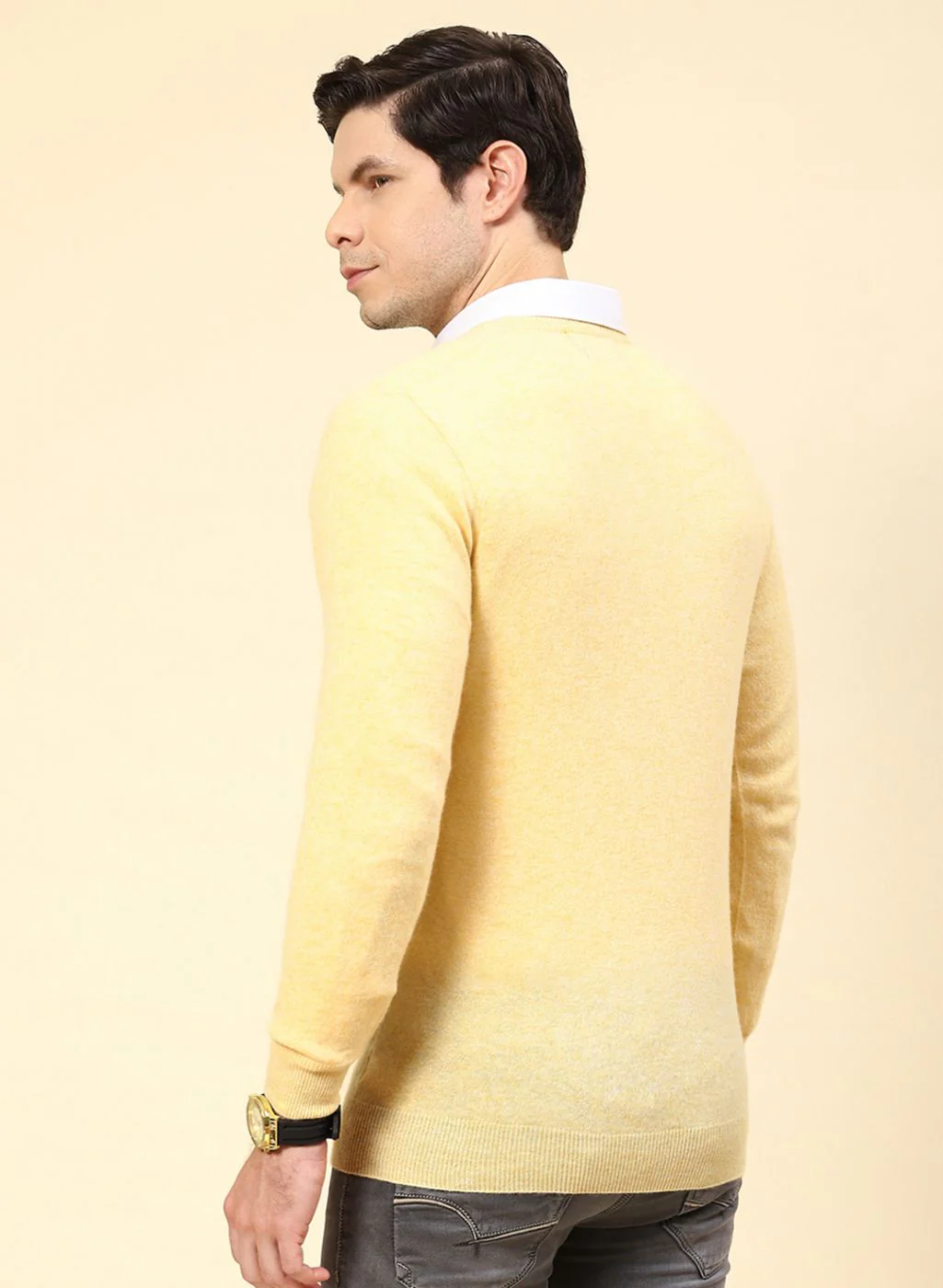 Men Yellow Solid Lamb wool Pullover - Image 5