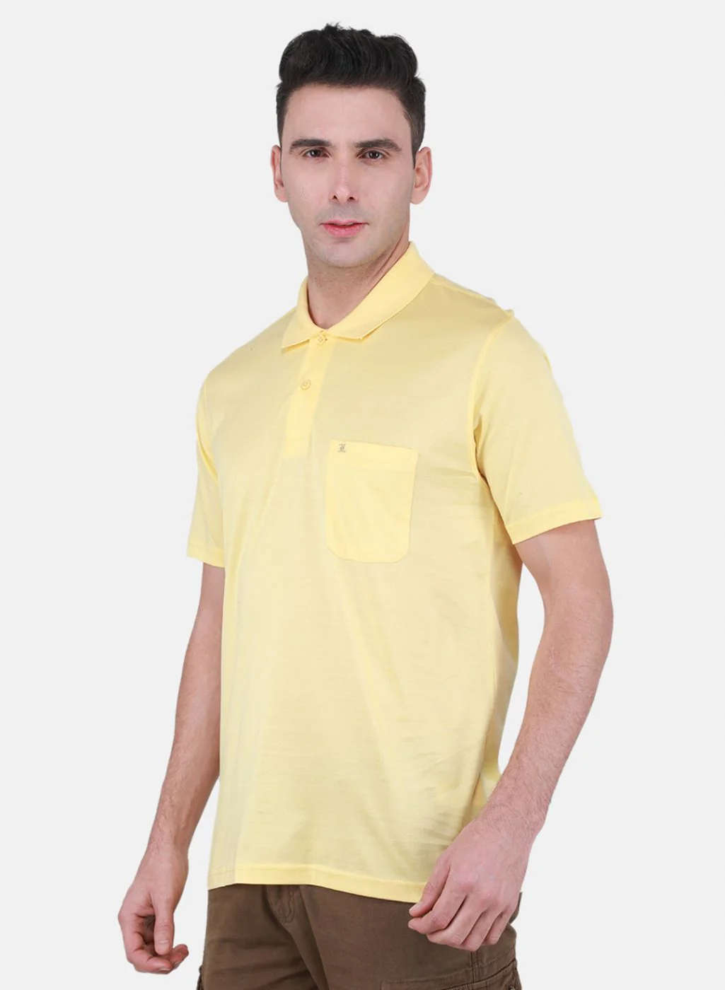 Men Yellow Solid T-Shirt - Image 2