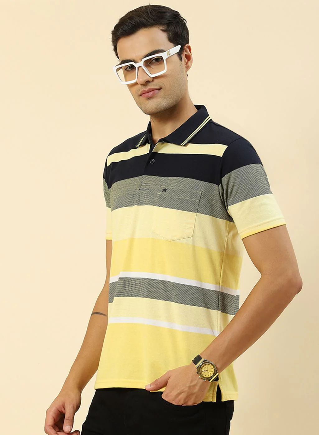 Men Yellow Stripe T-Shirt - Image 2