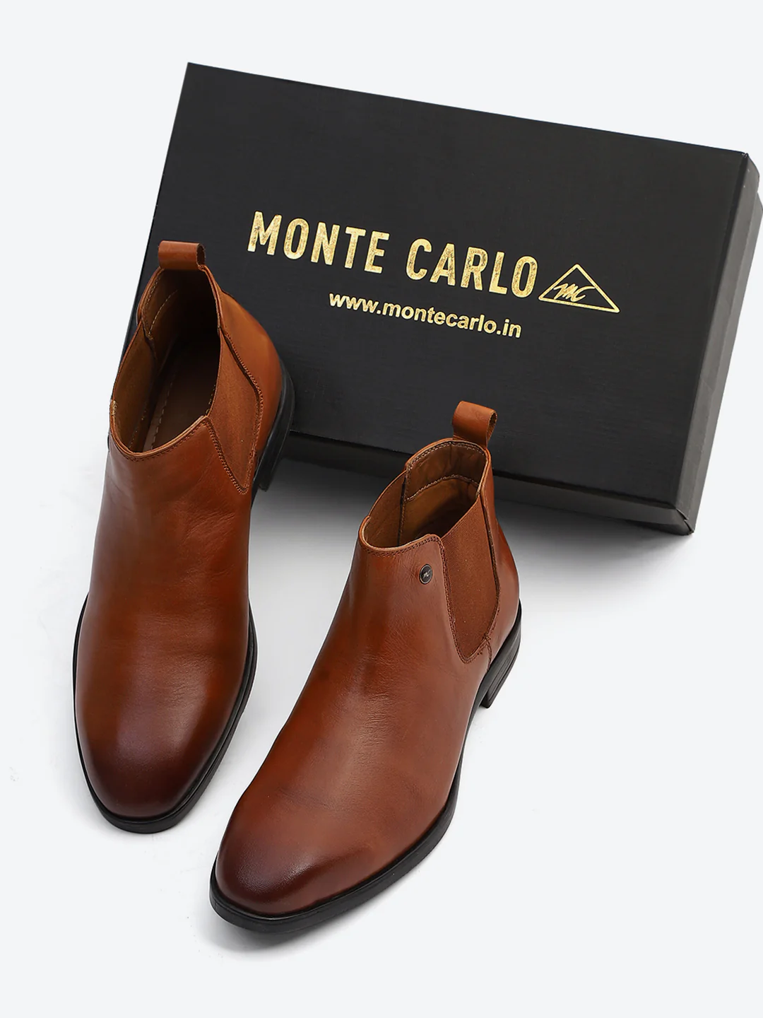 Monte Carlo Men's Tan Leather Chelsea Classic Slip-On Ankle Boots for Formal & Casual Wear - Image 2