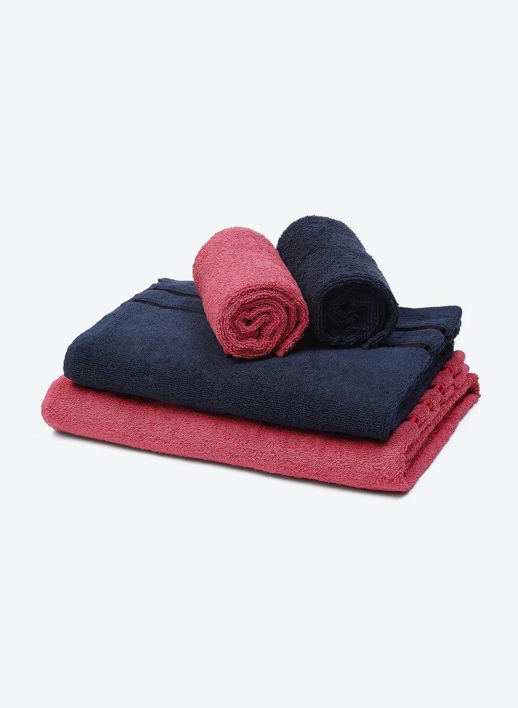 NAvy Blue & Pink Cotton 525 GSM Towel Set Pack of 4 (2 Bath & 2 Hand Towels) - Image 3