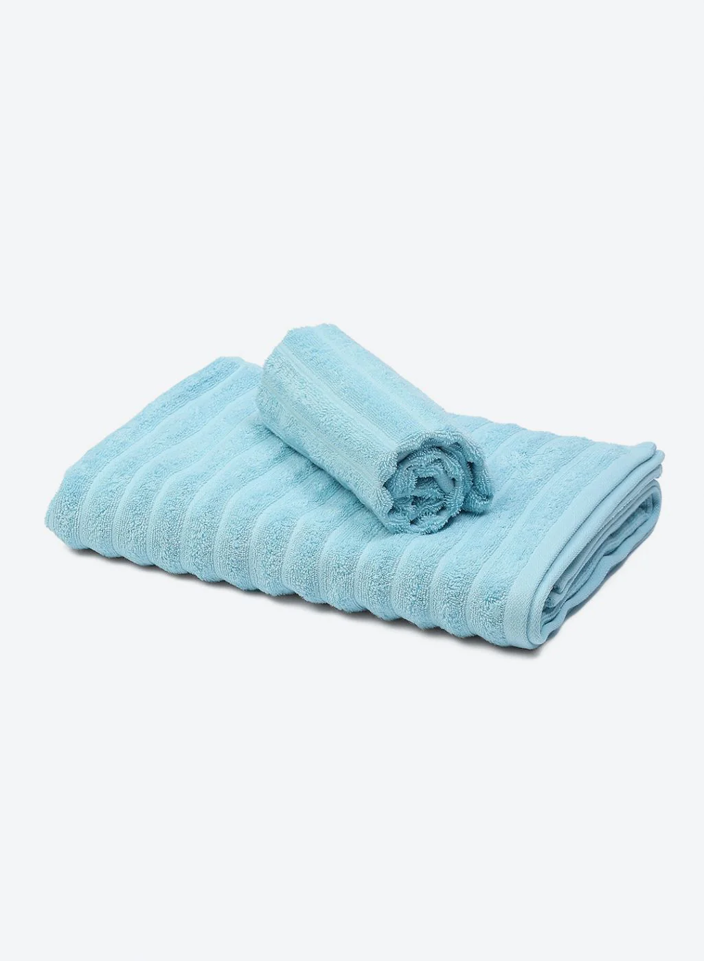 Sky Blue Cotton 525 GSM Towel Set Pack of 2 (1 Bath & 1 Hand Towel) - Image 3