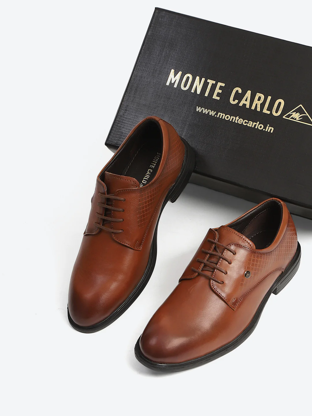 Monte Carlo Tan Polished Finish Formal & Business Lace Up Style Derby Dress Shoes for Men - Image 2