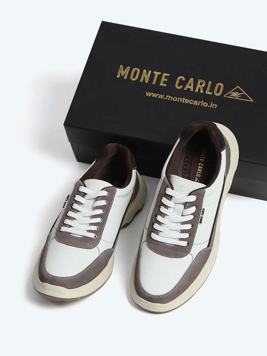 Monte Carlo White & Taupe Comfort Casual Sneakers for Men - Image 2