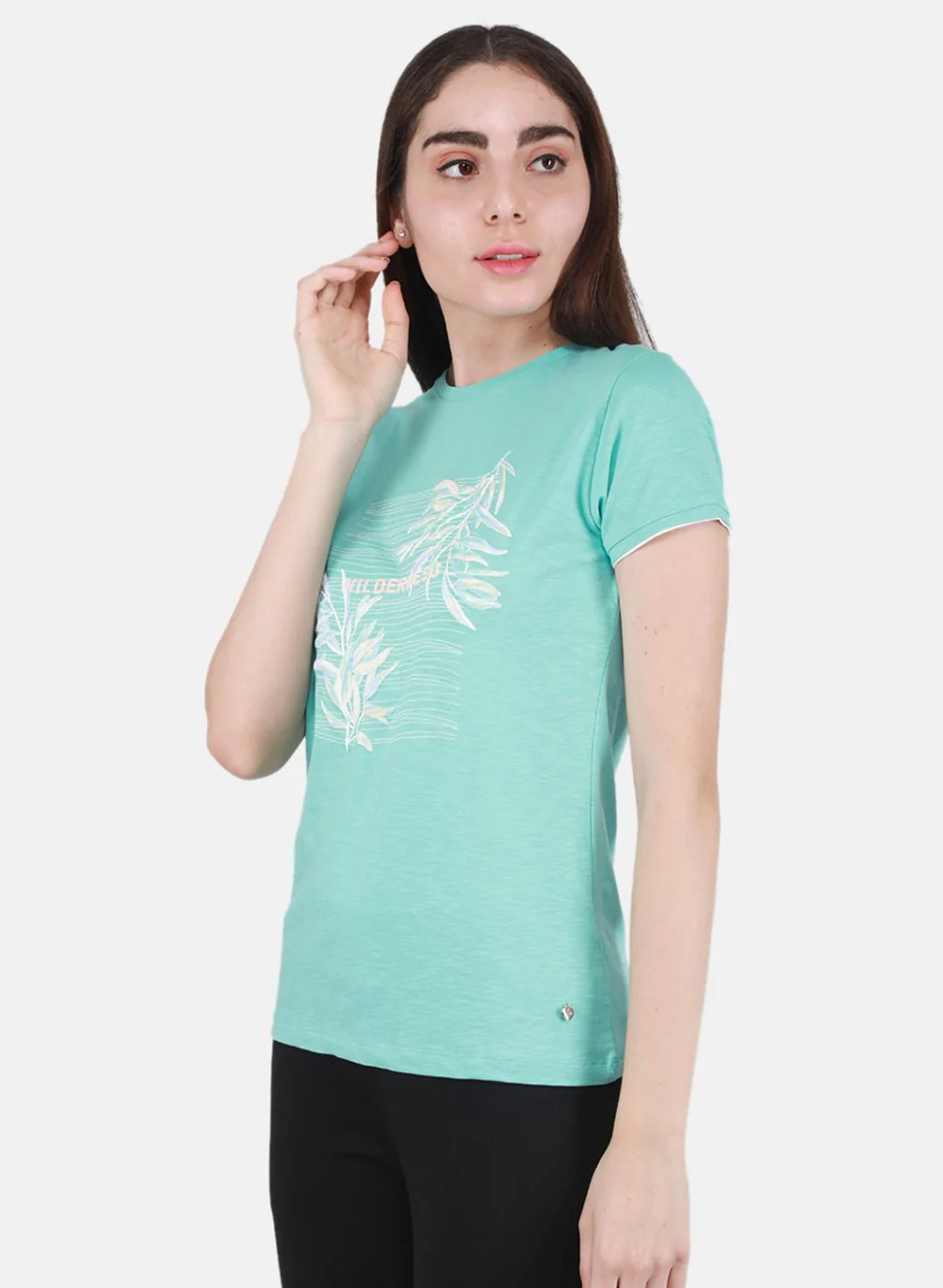 Women Aqua Blue Printed Top - Image 2