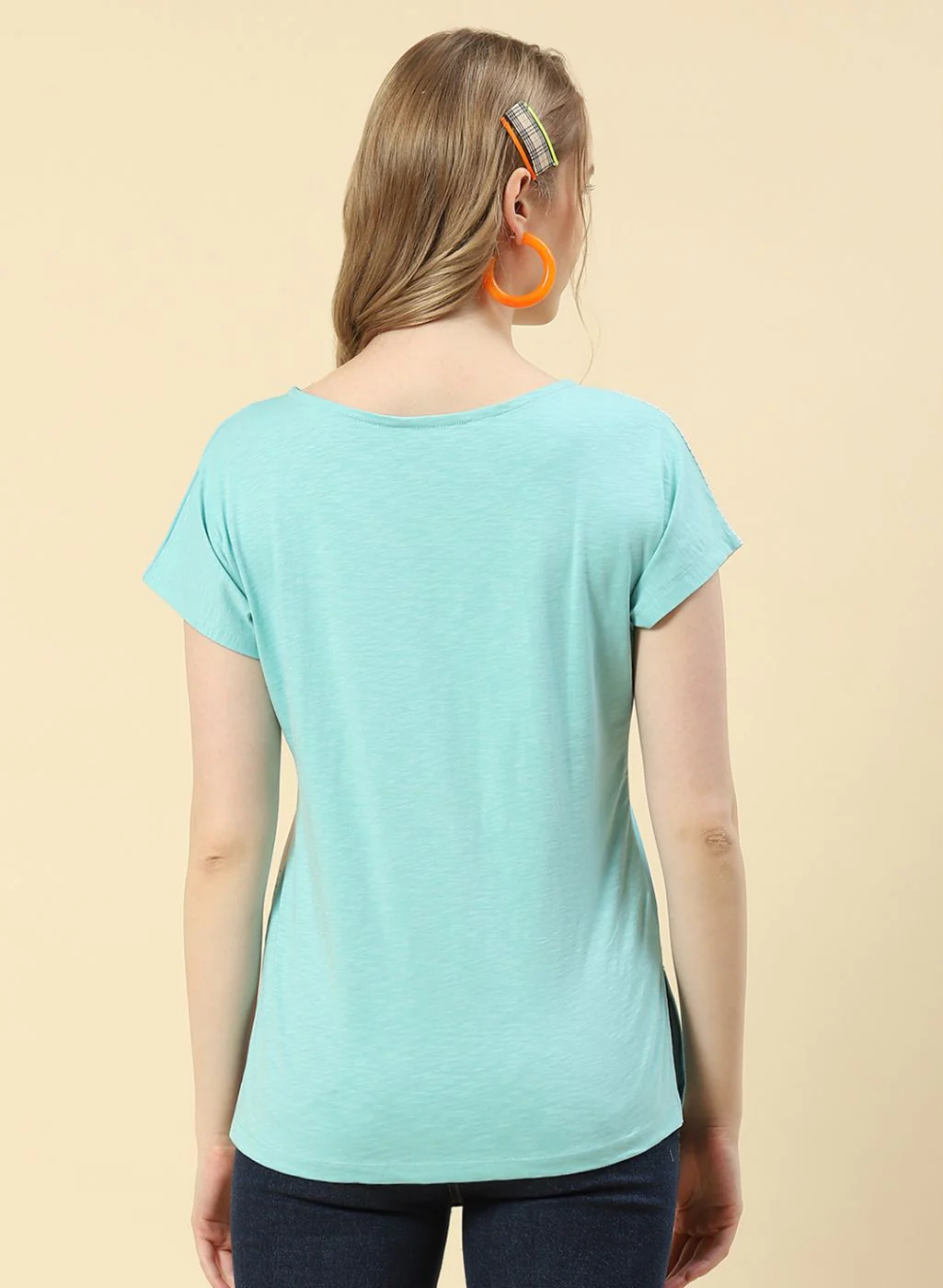 Women Aqua Blue Printed Top - Image 5