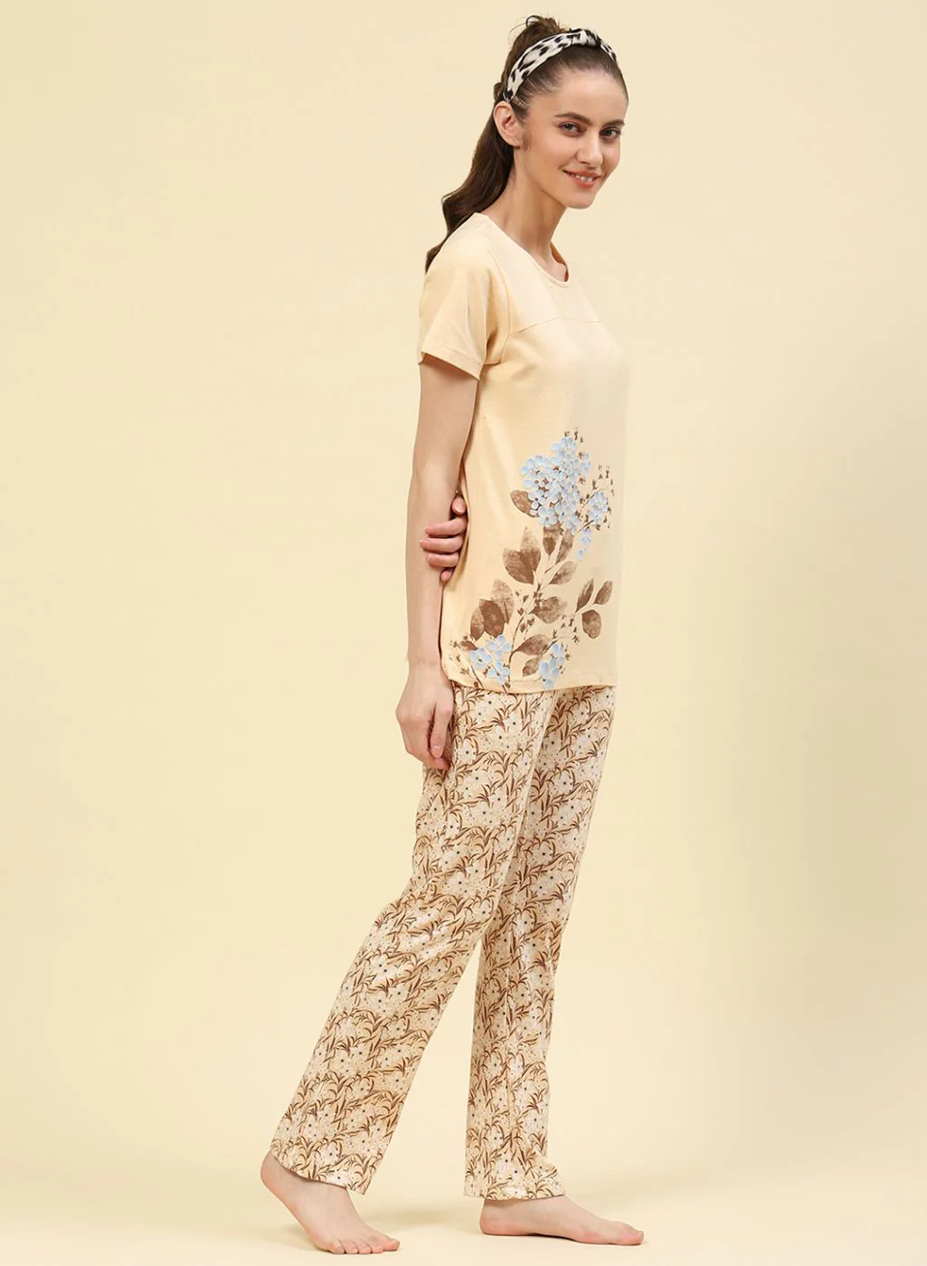 Women Beige Printed Lower Set - Image 3