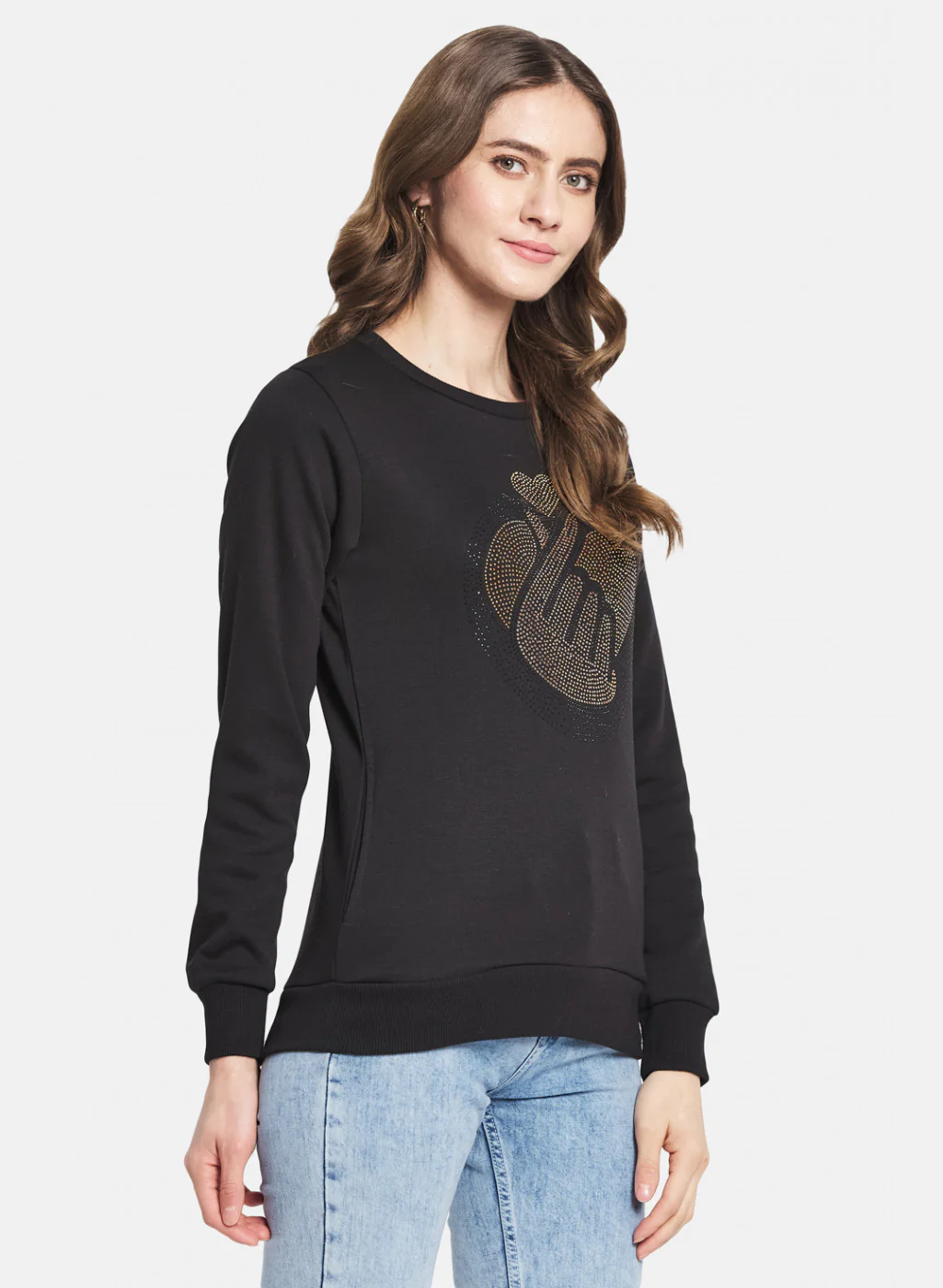 Women Black Printed Sweatshirt - Image 6