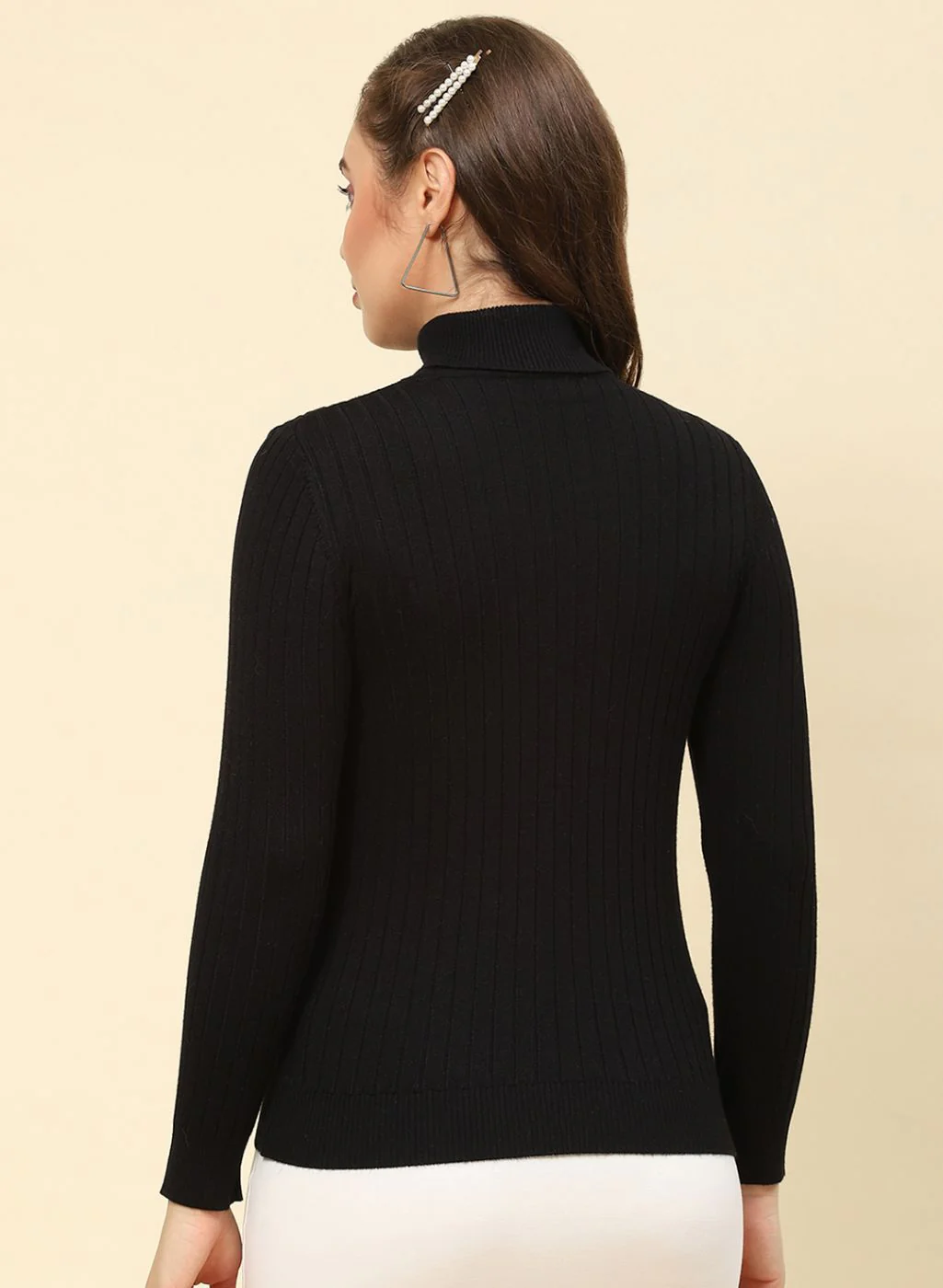 Women Black Self Design Blend wool Winter Top - Image 5