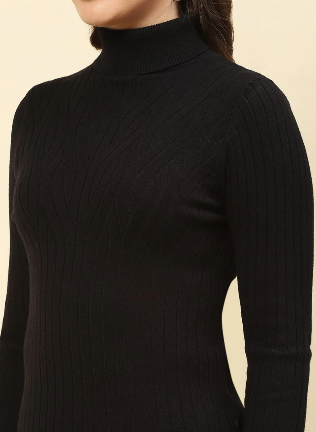 Women Black Self Design Blend wool Winter Top - Image 6