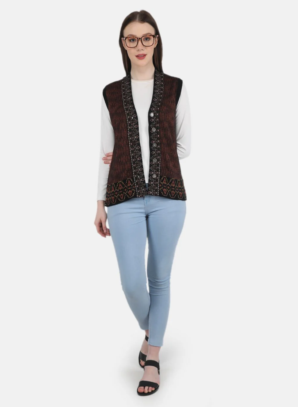 Women Black Self Design Cardigan - Image 4