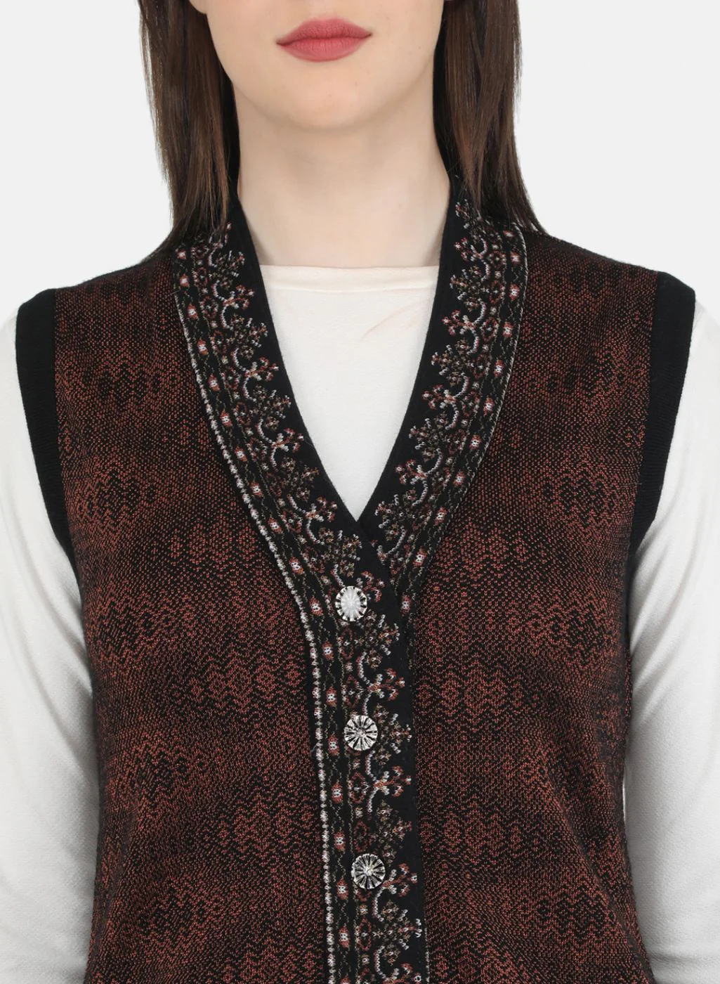 Women Black Self Design Cardigan - Image 5