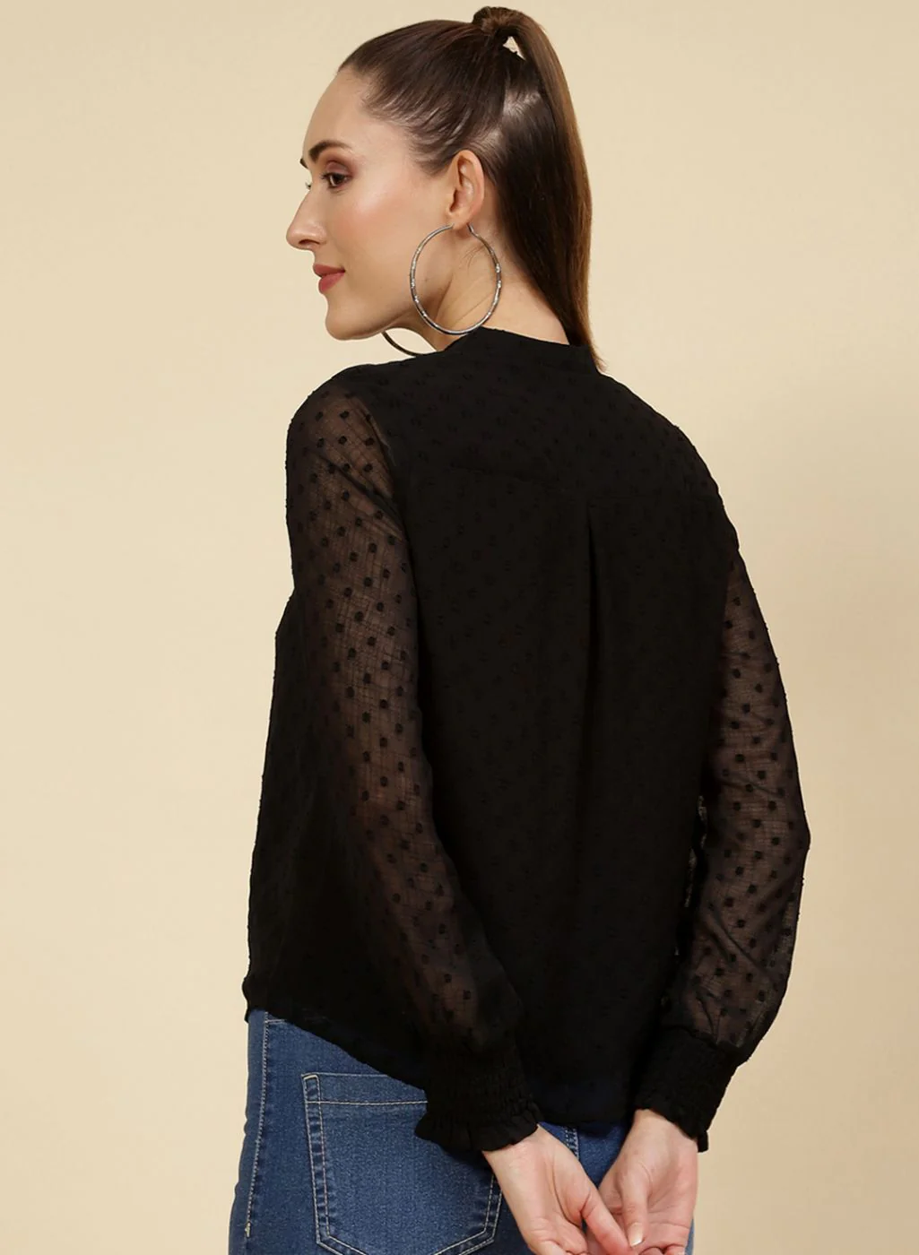 Women Black Self Design Top - Image 5