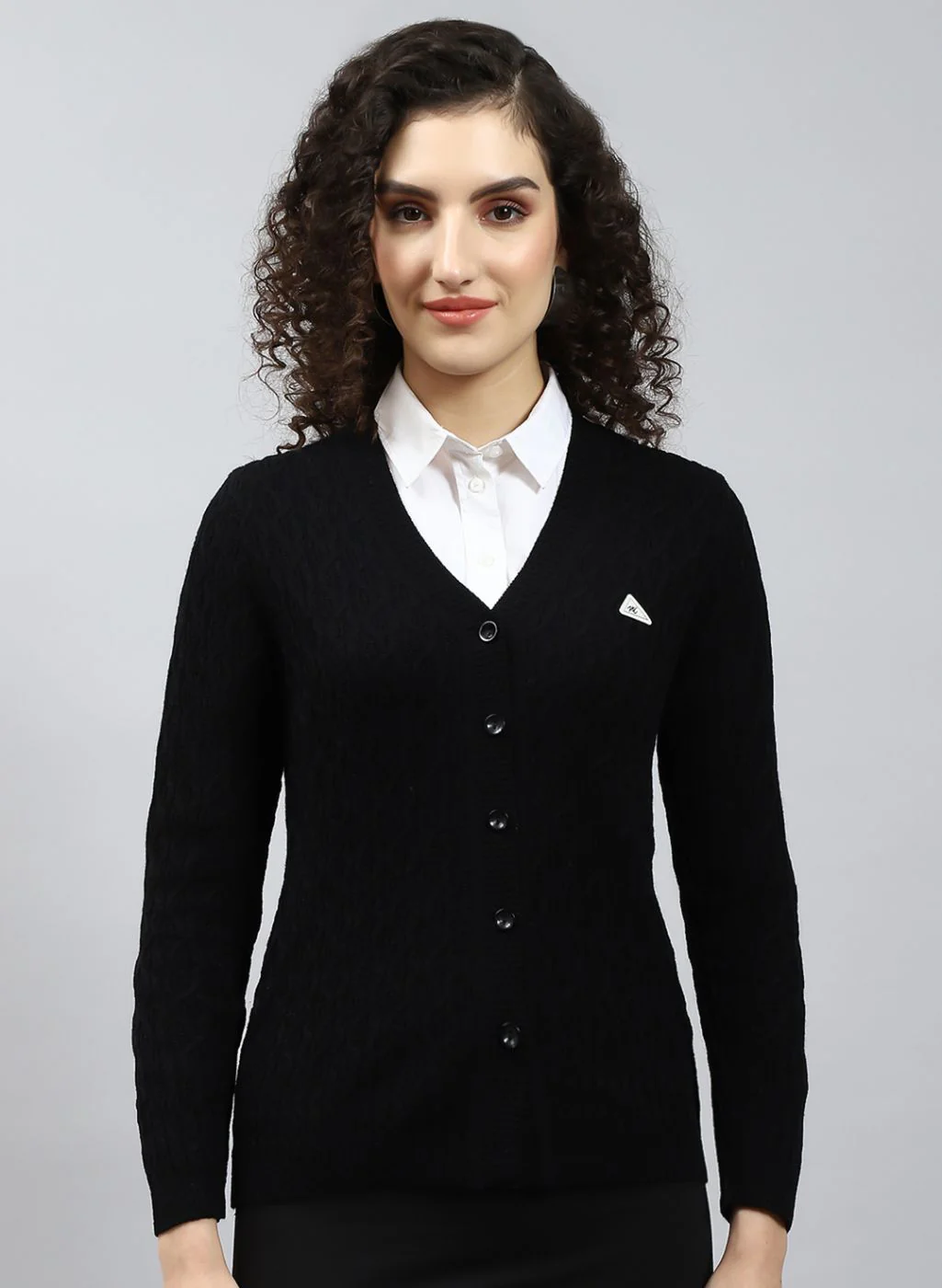 Women Black Self Design Wool blend Cardigan - Image 2