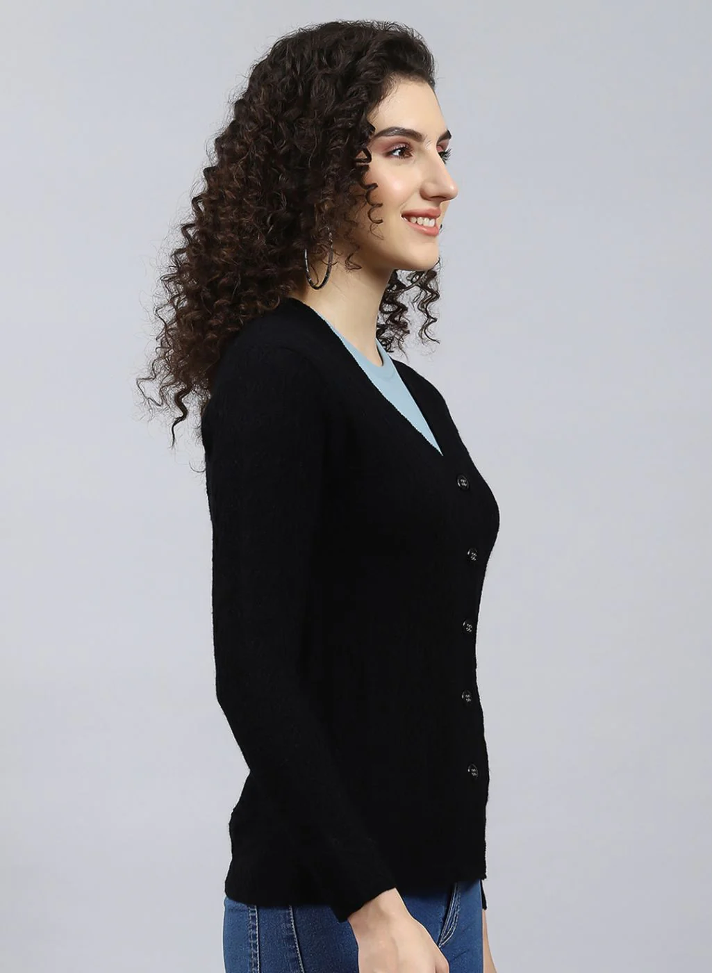 Women Black Self Design Wool blend Cardigan - Image 4