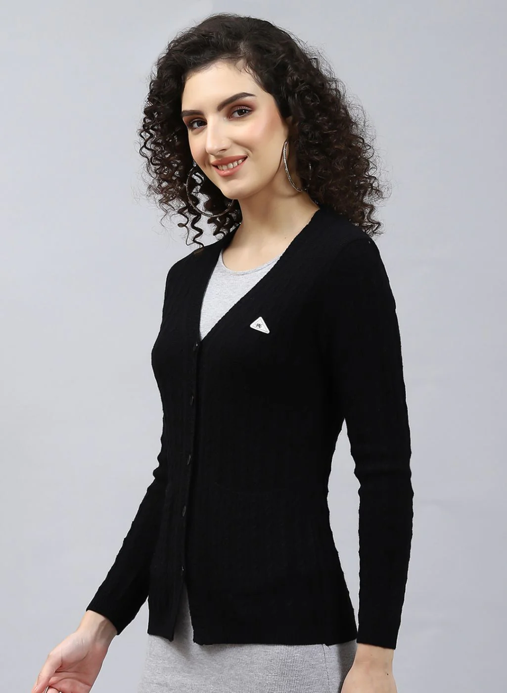 Women Black Self Design Wool blend Cardigan - Image 3