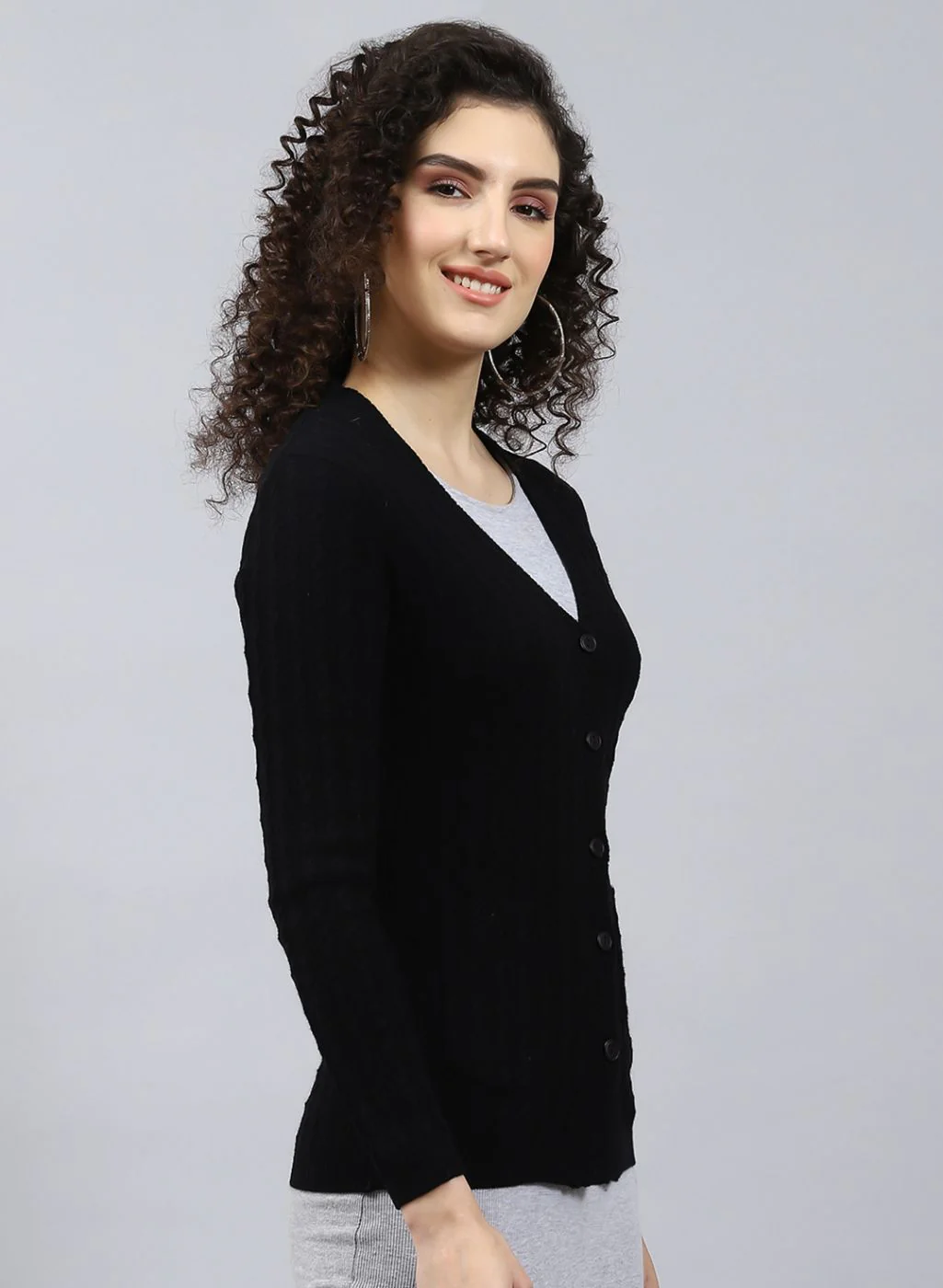 Women Black Self Design Wool blend Cardigan - Image 4