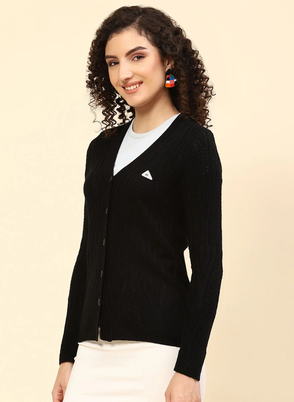 Women Black Self Design Wool blend Cardigan - Image 3