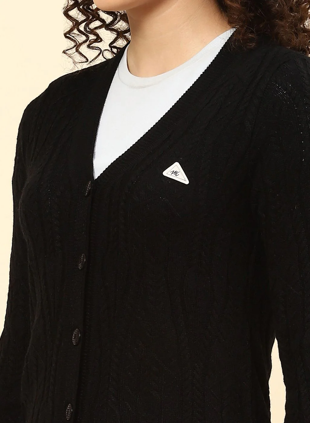 Women Black Self Design Wool blend Cardigan - Image 6