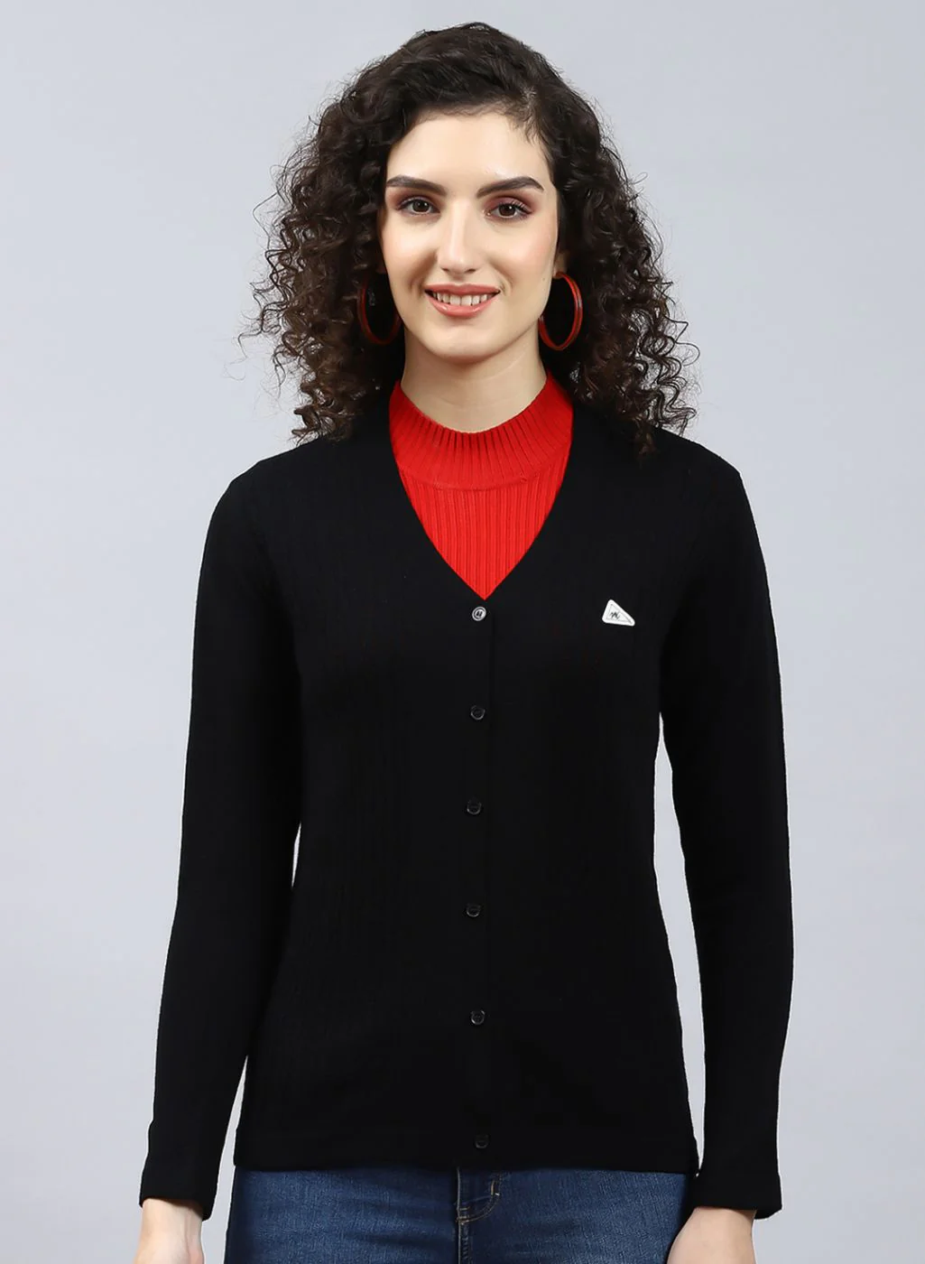 Women Black Self Design Wool blend Cardigan - Image 2