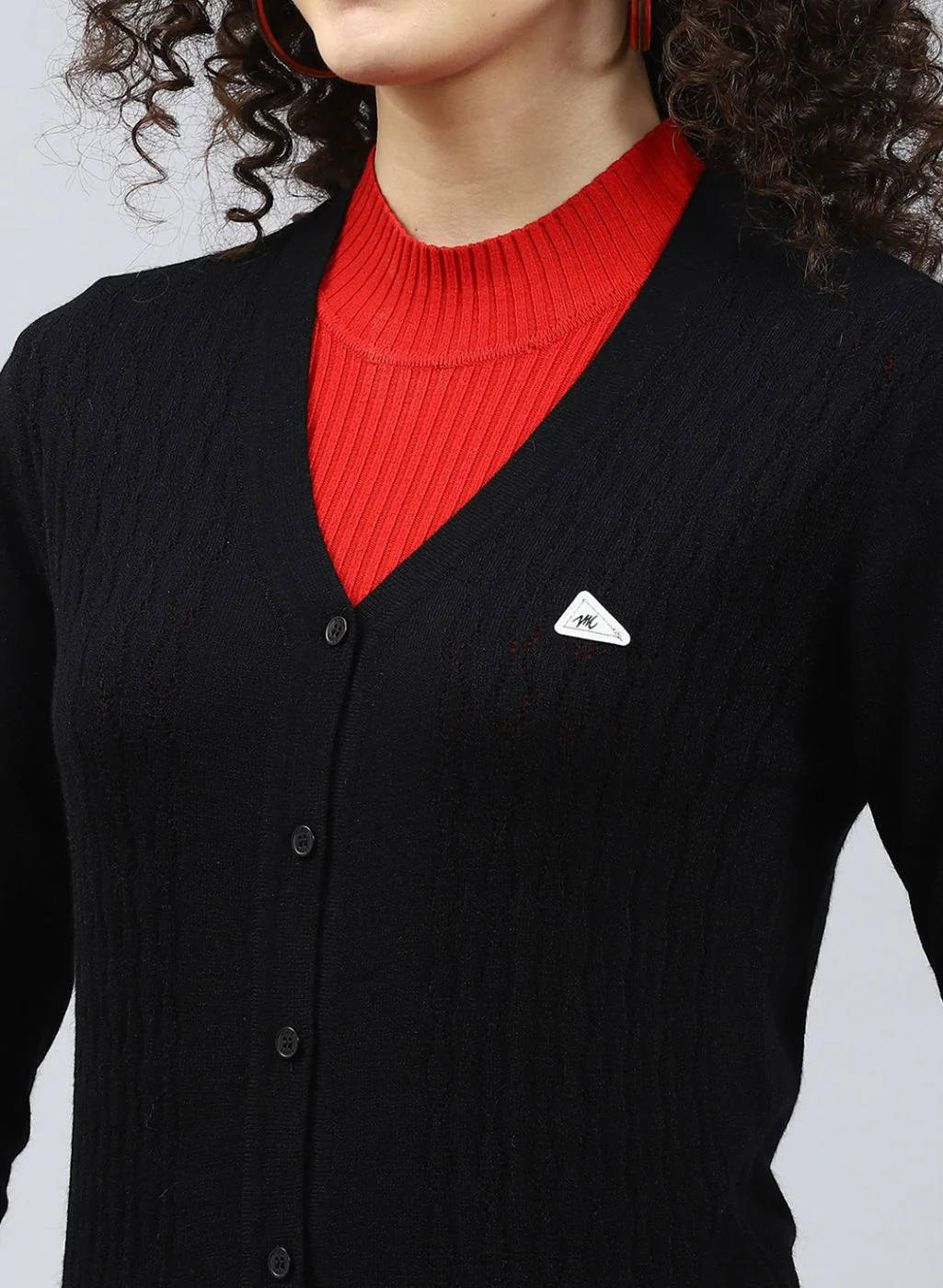 Women Black Self Design Wool blend Cardigan - Image 6