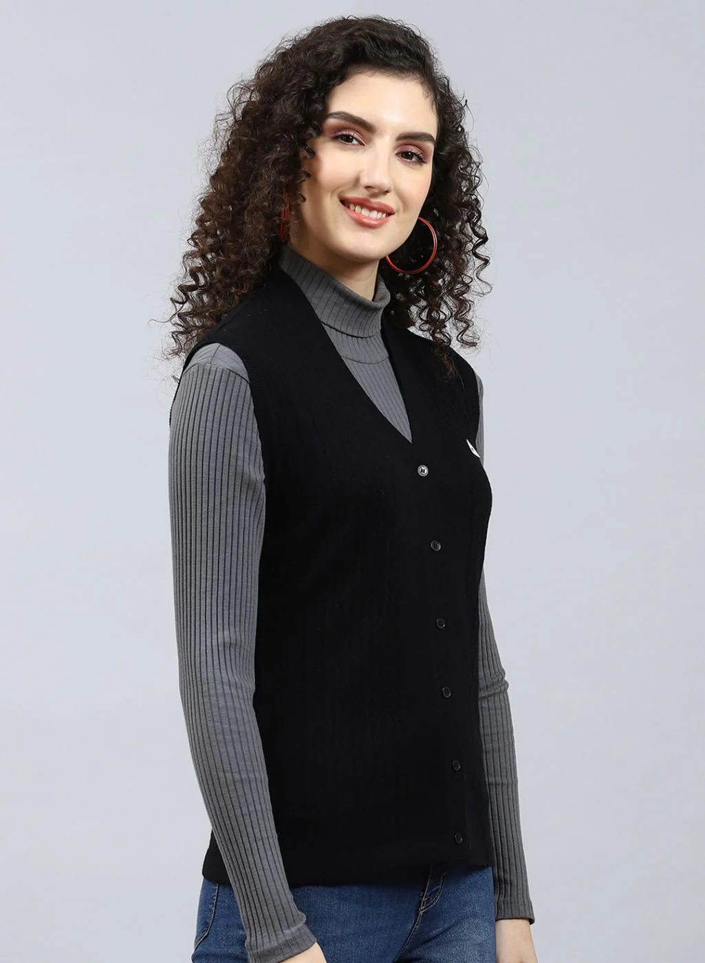 Women Black Self Design Wool blend Cardigan - Image 4